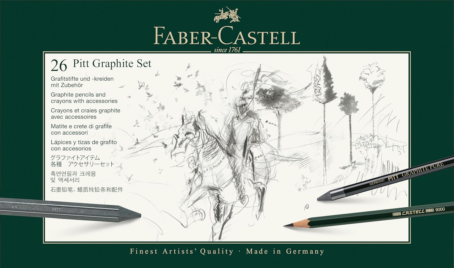 Detalle de FABER-CASTELL 112974 Pitt Graphite Set: kit professionale per schizzi e pigmenti grafite, 26 pezzi