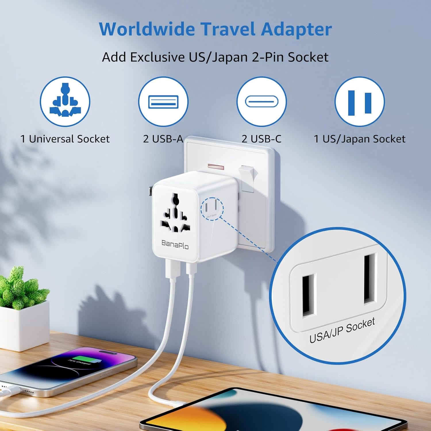 Thumbnail 1 de Banaplo Universal Travel Adapter 4 USB Ports