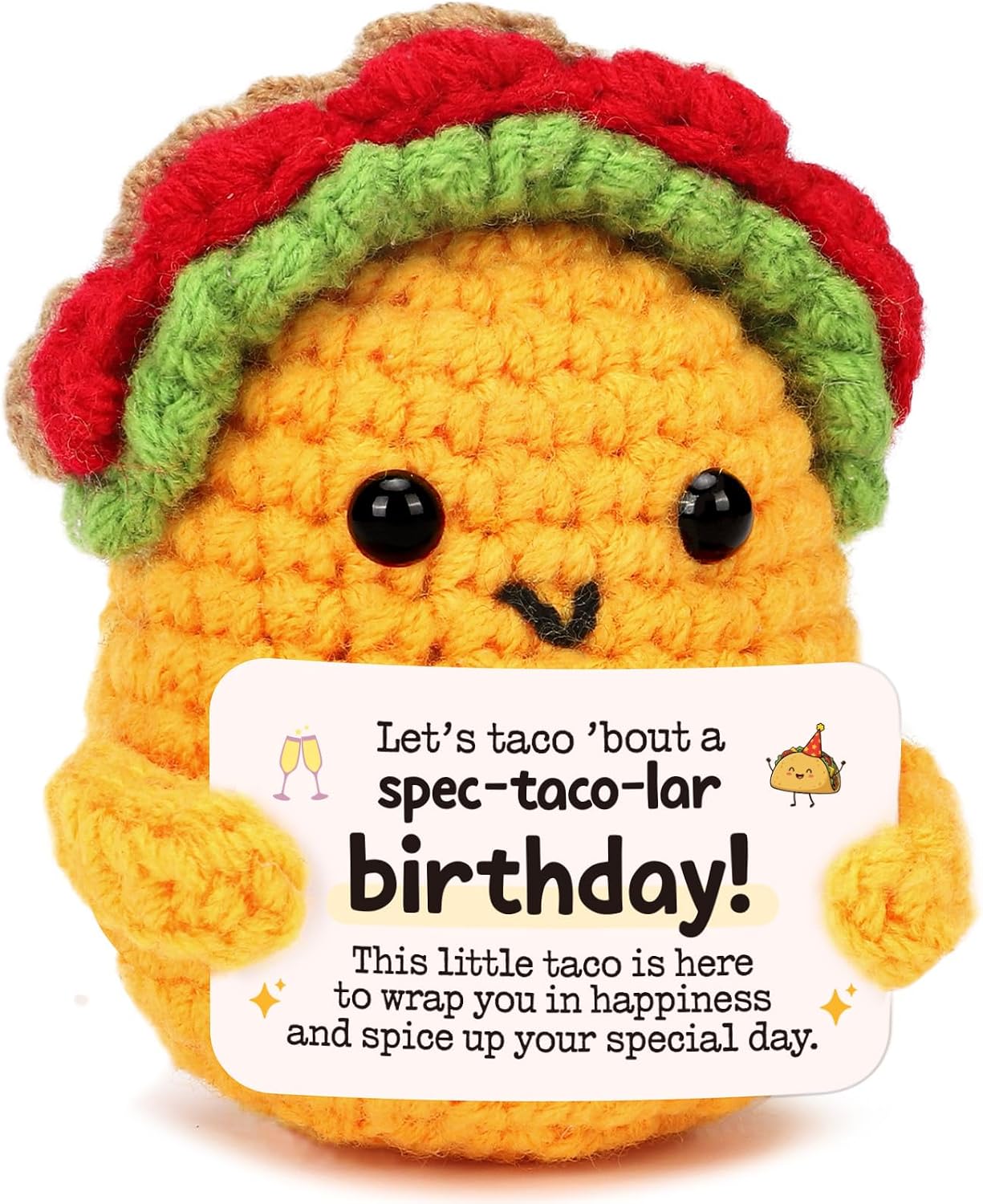 Detalle de LuoHere Crochet Taco Birthday Gift, Handmade Wool Yarn Figure with Funny Message