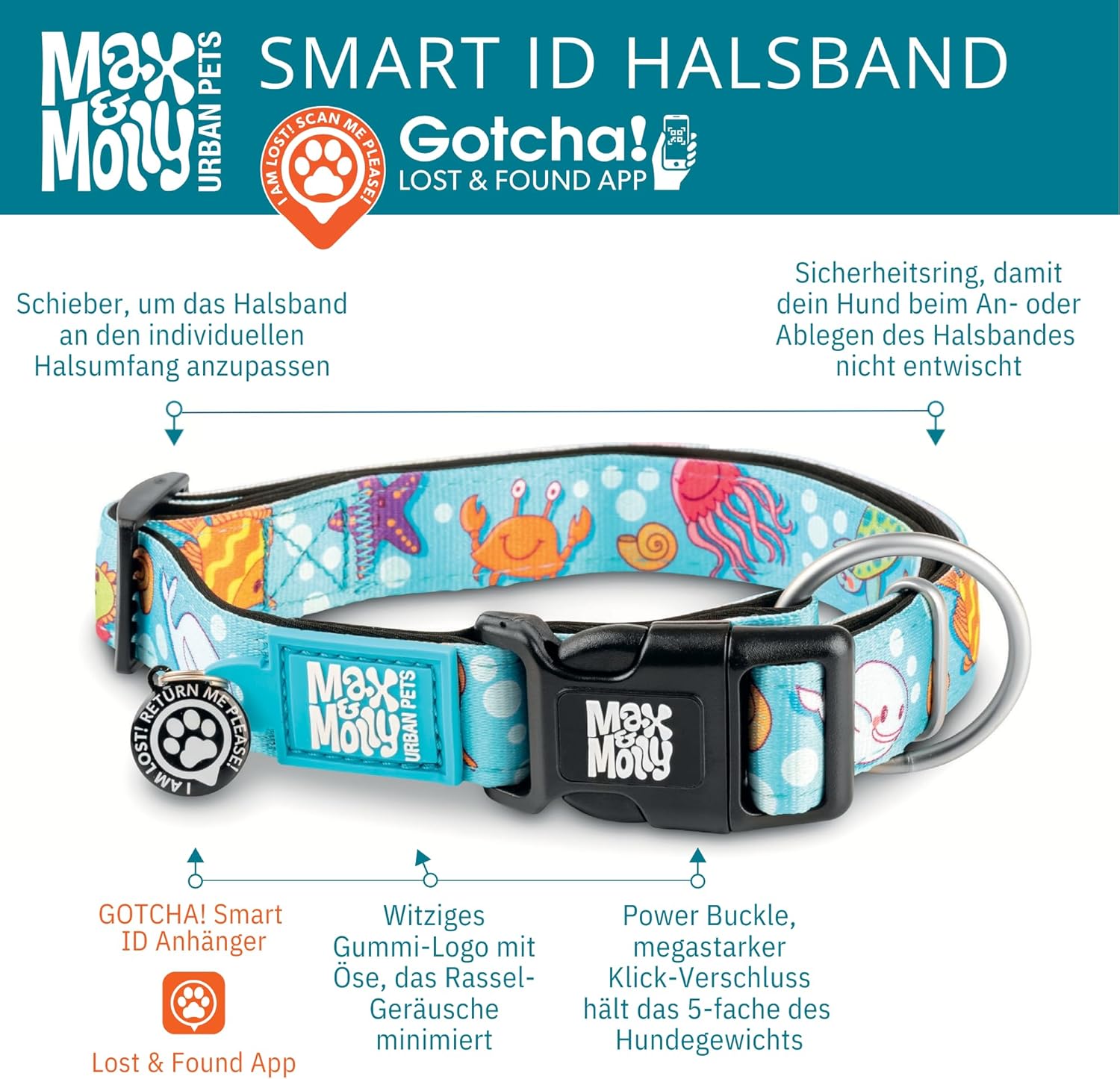 Detalle de Max & Molly Gotcha! Smart ID Hundehalsband Magical (mit QR-Code), M
