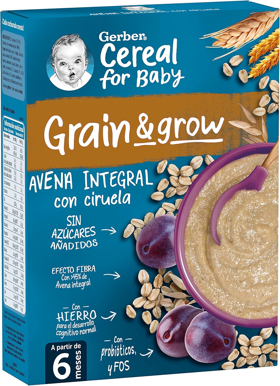 Detalle 2 de Gerber Avena Integral con Ciruela - Papilla para Bebés 9x250g