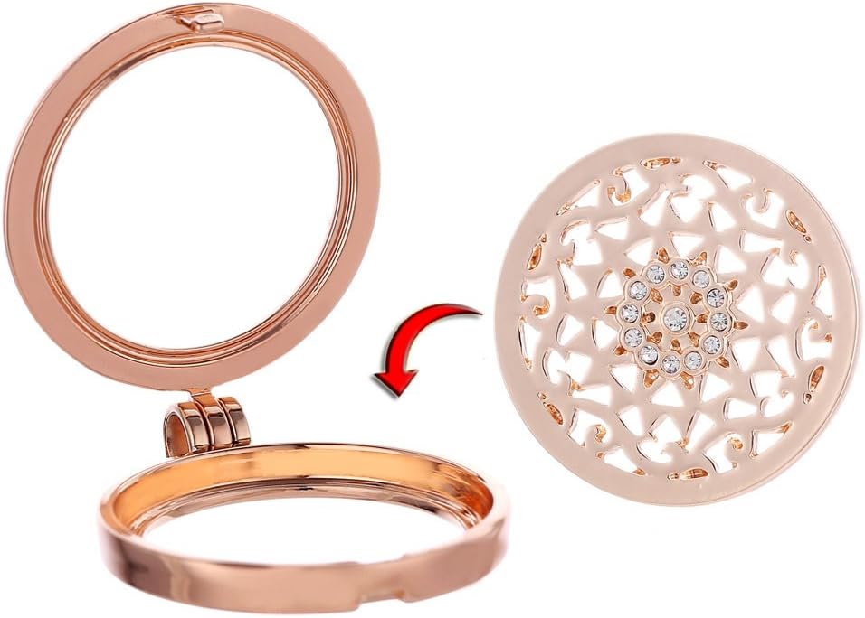 Detalle de Morella Collana Donna 70 cm in Acciaio Inossidabile Oro Rosa con Ciondolo Coin Ø33 mm – Set con Amuleto intercambiabile