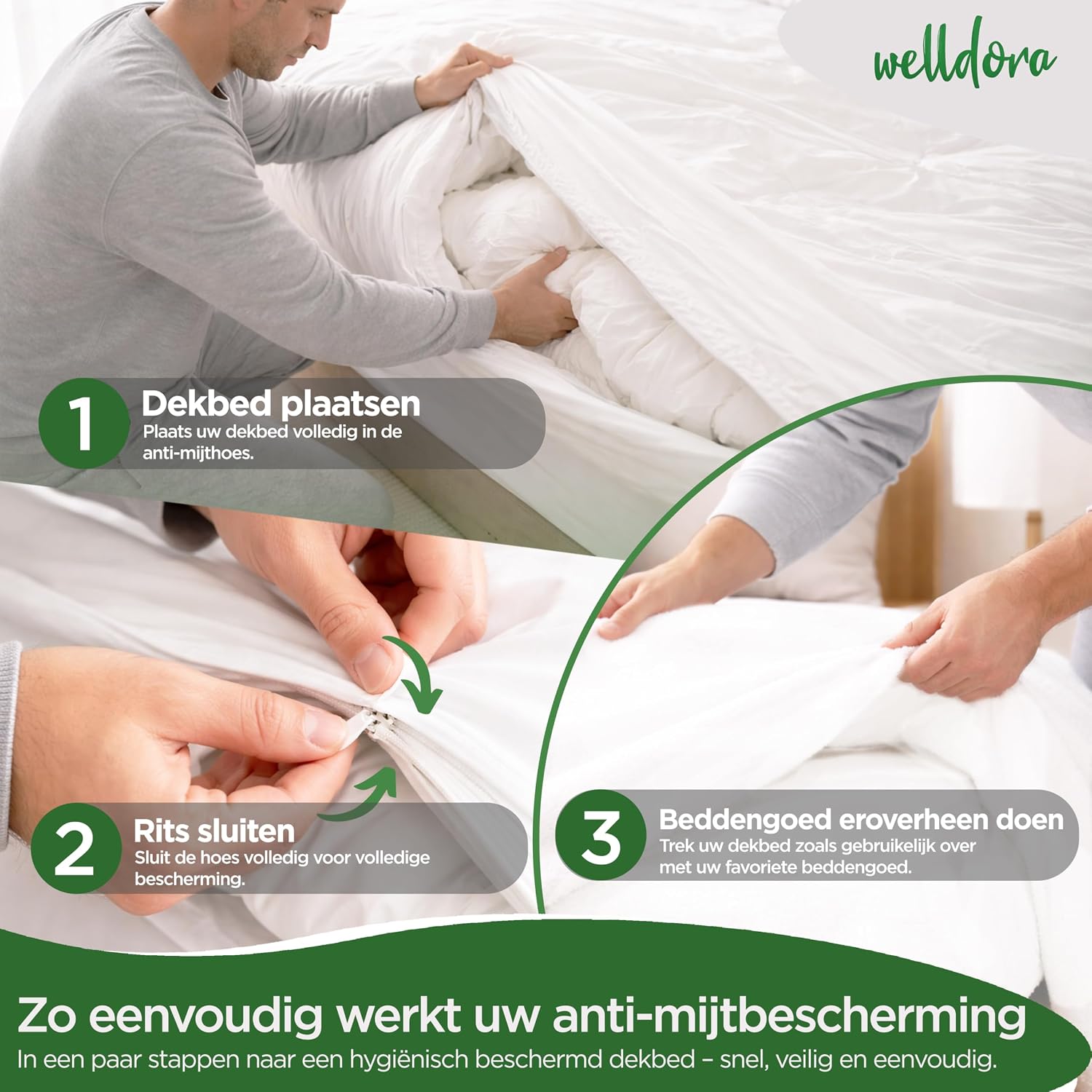 Detalle de Welldora 8G-HV5Q-D220 dekbed-encasing 220x240 cm, allergiehoes, wasbaar tot 95 °C
