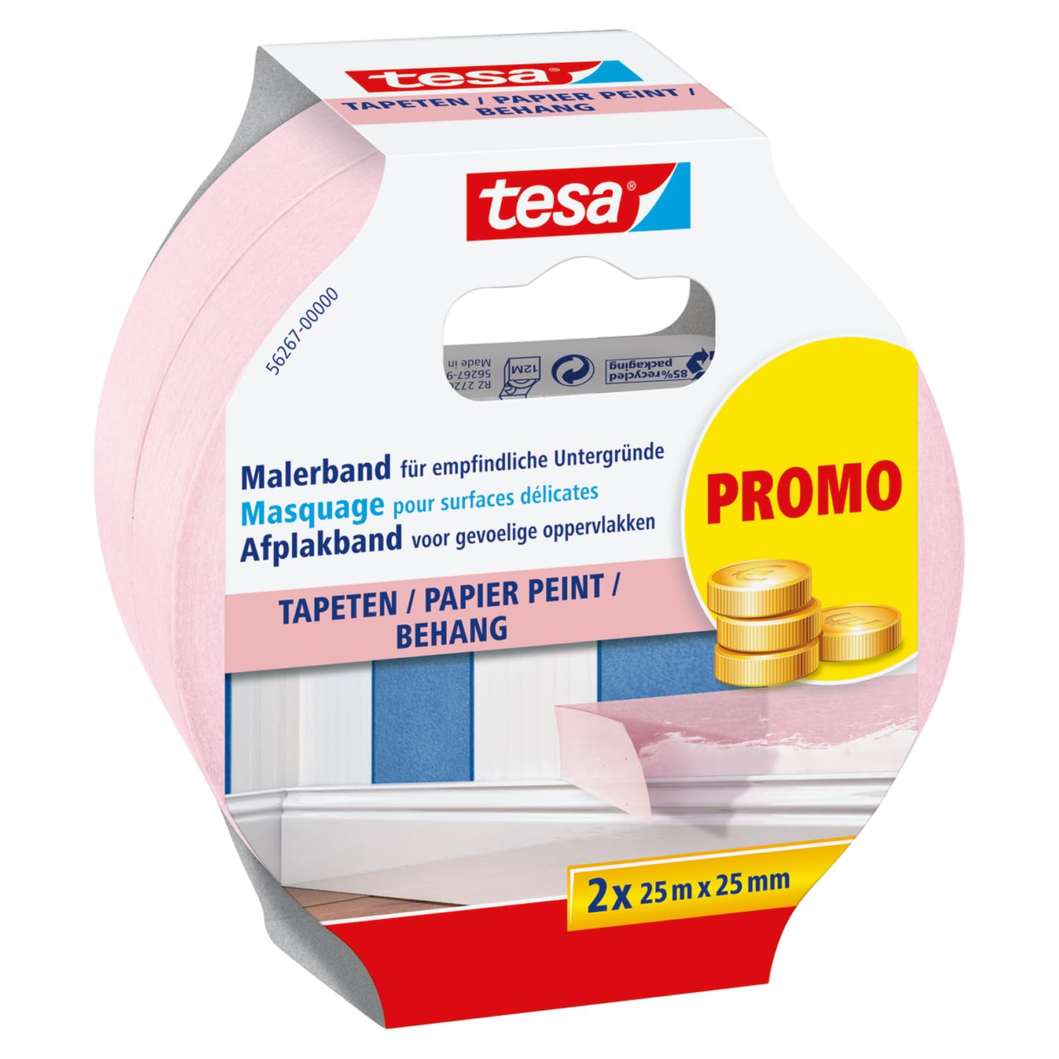Detalle de tesa Ruban de masquage fin pour collage précis – 2 x 25 m / 25 mm – rose