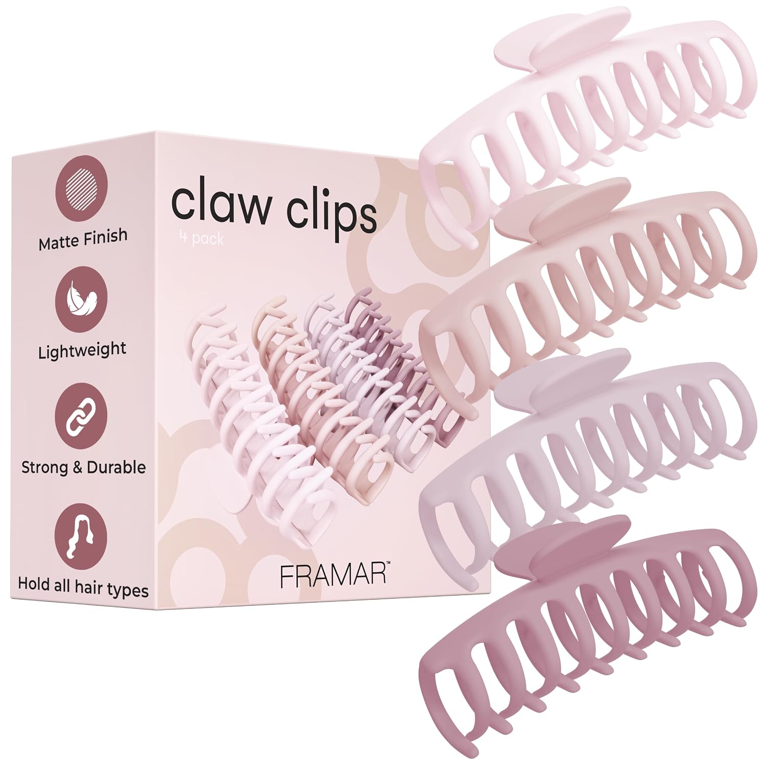 Detalle de FRAMAR Rosa Groß Haarklammern – XXL Klammer für dickes Haar, matte Oberfläche, Haarschmuck für Damen