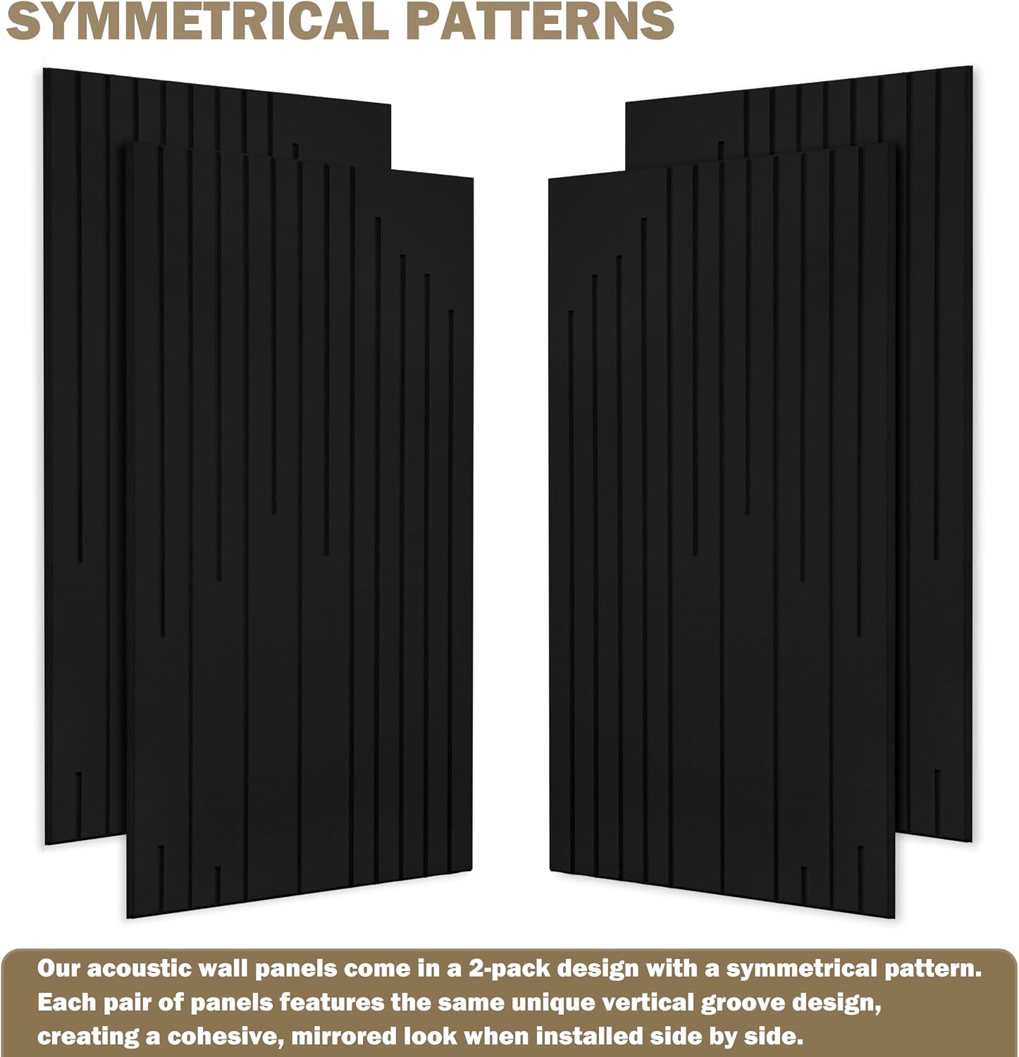 Detalle de KERRAM Acoustic Wall Panels, 4-Pack 47 x 24-Inch Black Grooved Panels