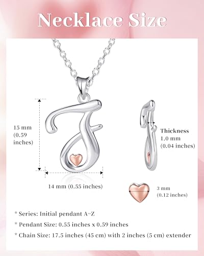 Detalle de Mesovor Collares de Plata de ley 925 con inicial y corazón en oro rosa (Letra I) — regalo personalizado para ella