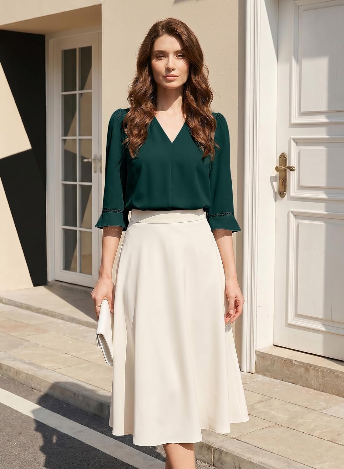 Thumbnail 1 de EVALESS 3/4 Sleeve Top Pleated V Neck