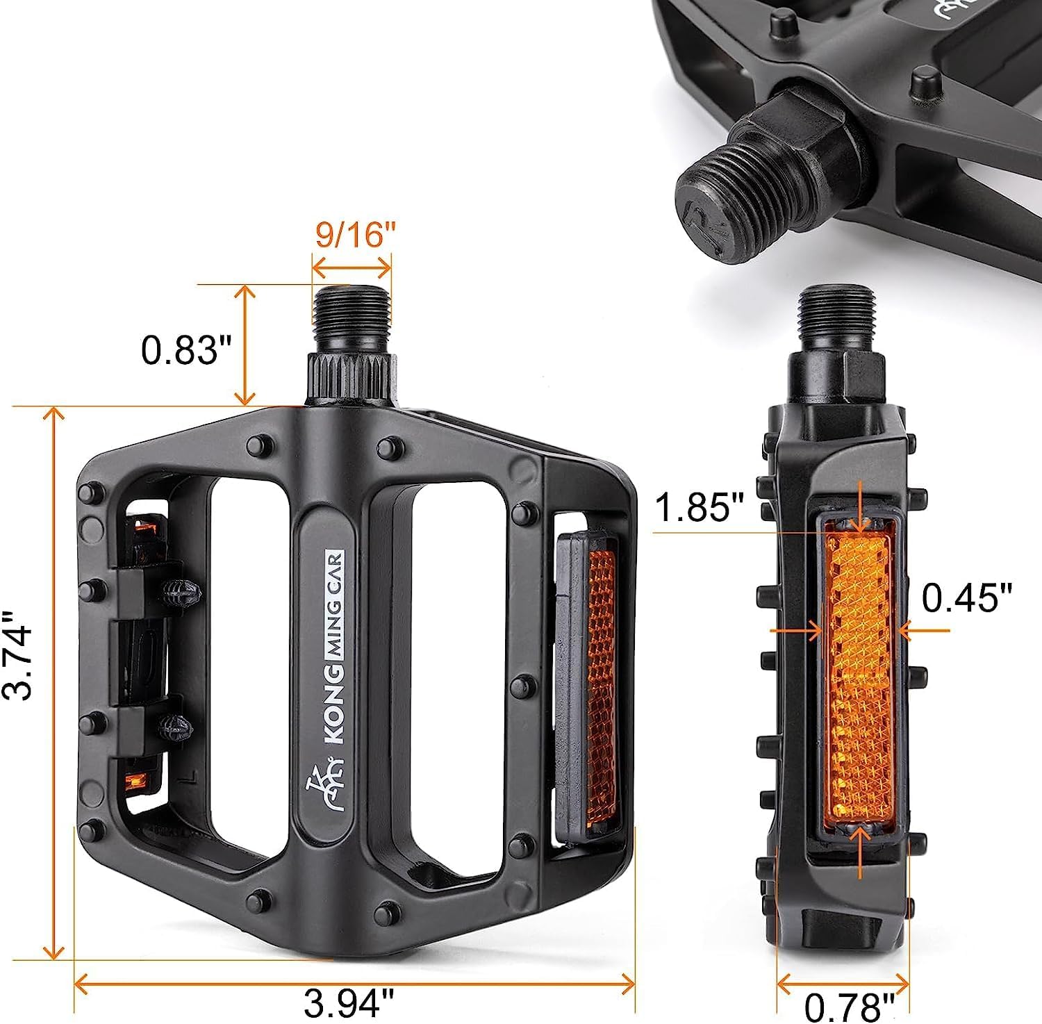 Detalle 2 de KONG MING CAR 9/16 inch non-slip aluminium bicycle pedals with reflectors (9/16 bearing platform)