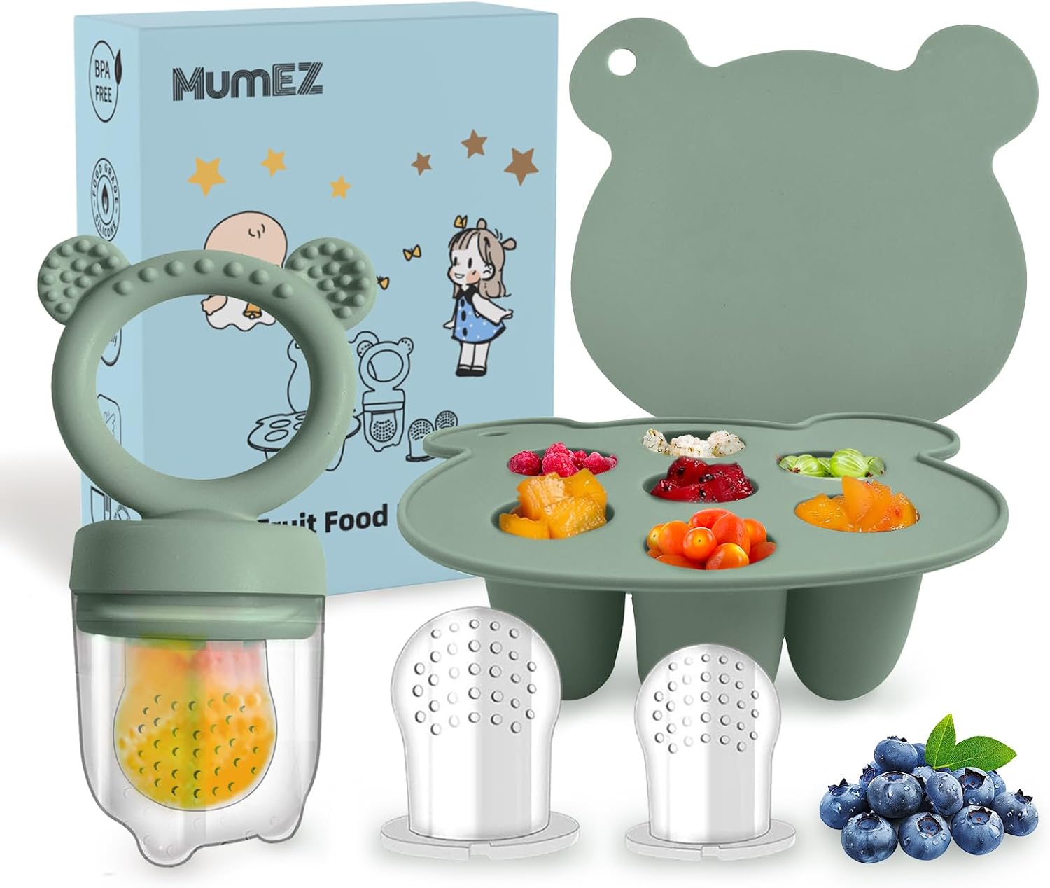 Detalle de MumEZ baby fruit feeder pacifier set for solids
