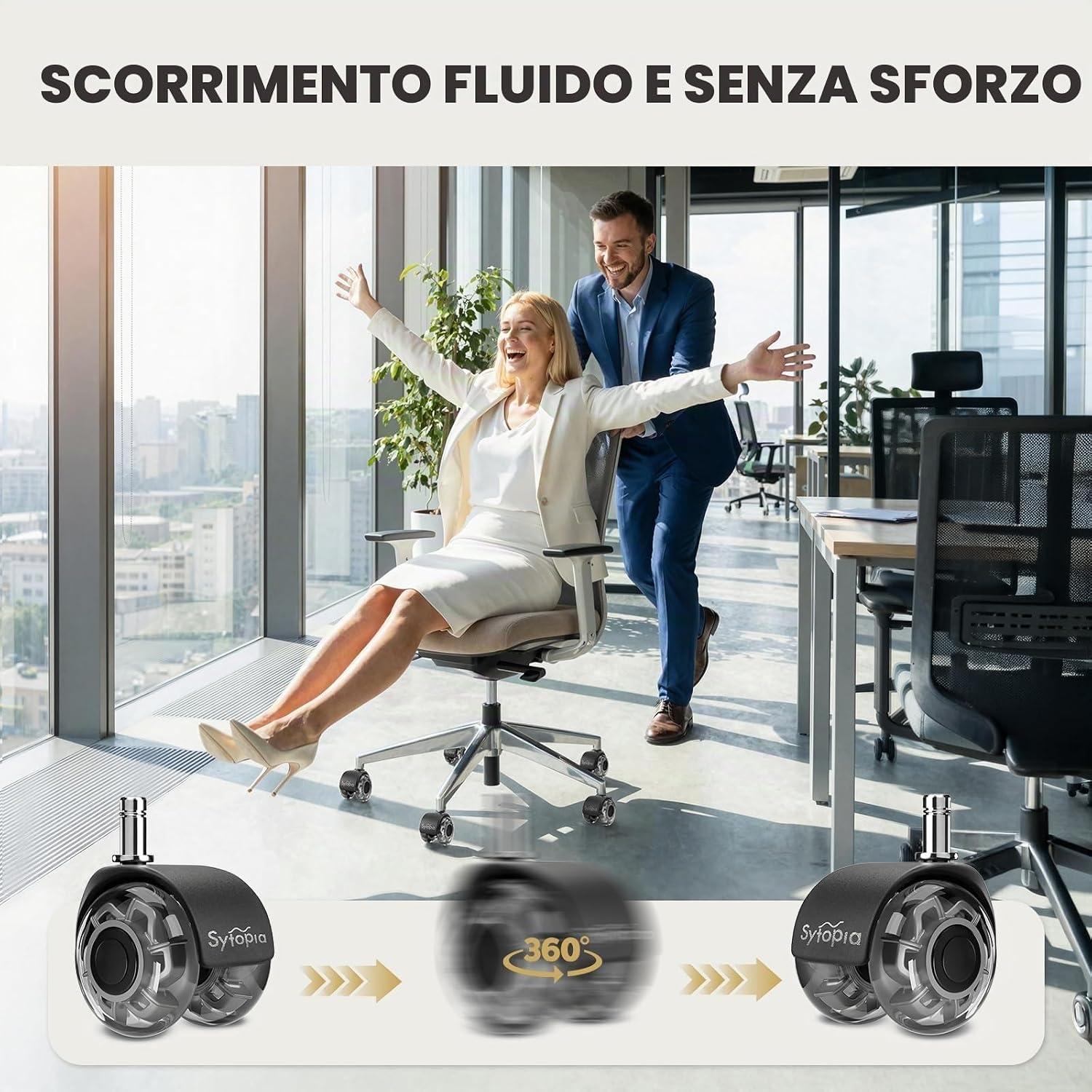 Thumbnail 4 de Sytopia Set di 5 ruote per sedia da ufficio con perno 11 x 22 mm – compatibili con pavimenti in legno, moquette, laminato e piastrelle