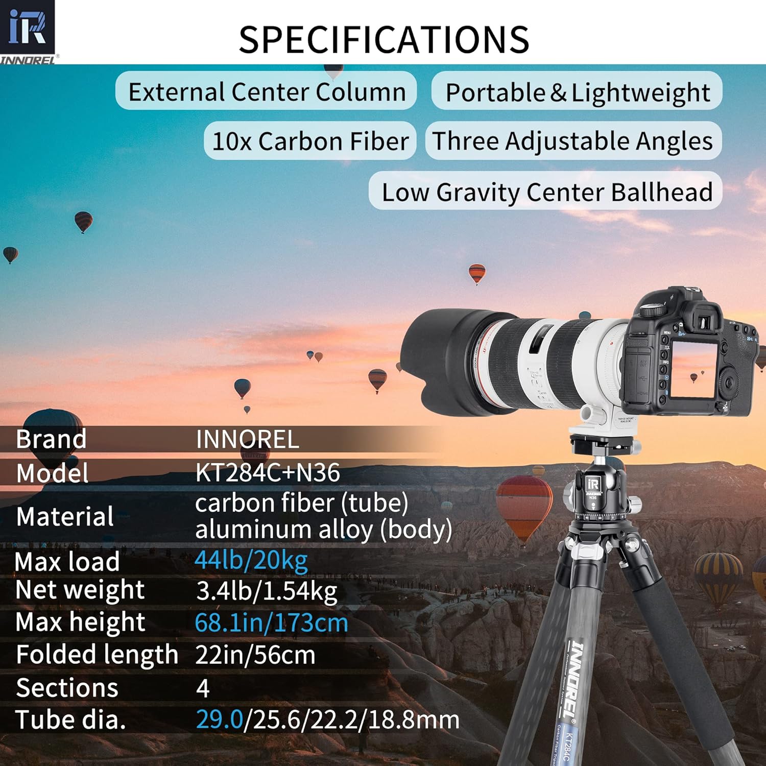 Thumbnail 1 de Carbon Fiber Tripod-INNOREL KT284C Professional Travel Tripod for DSLR Cameras