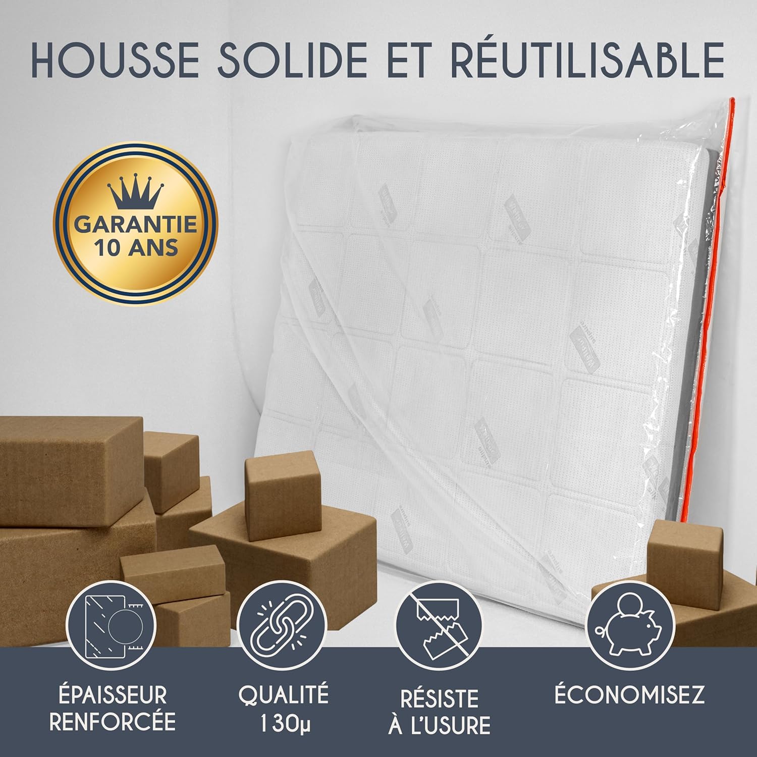 Thumbnail 3 de Dreamzie lot de 2 housses de matelas de déménagement 160x200 cm (épaisseur 30 cm) avec zip pratique