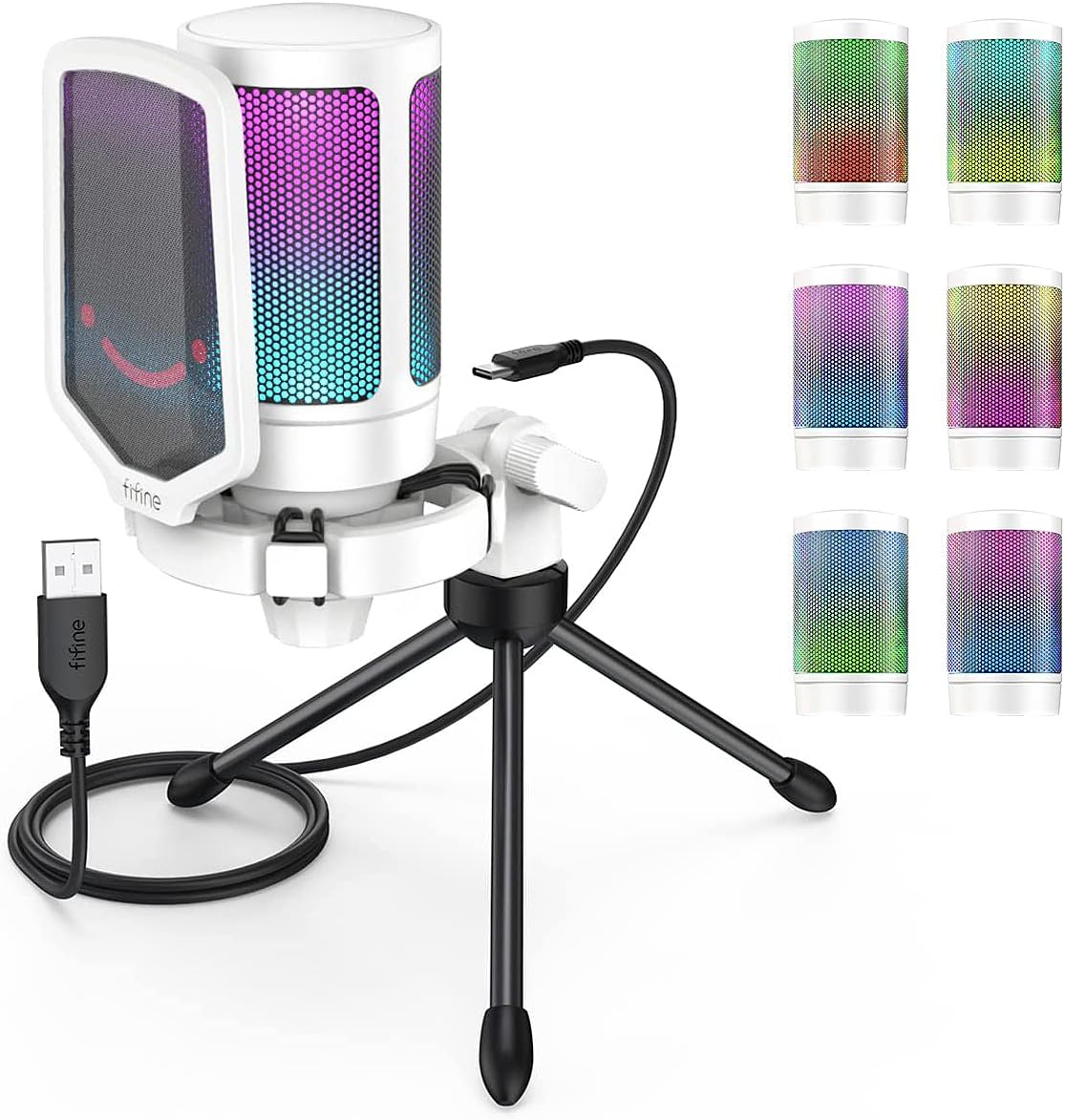 Detalle de FIFINE Gaming Mikrofon PC – USB Kondensator mit Stativ, Mute-Taste und Popfilter