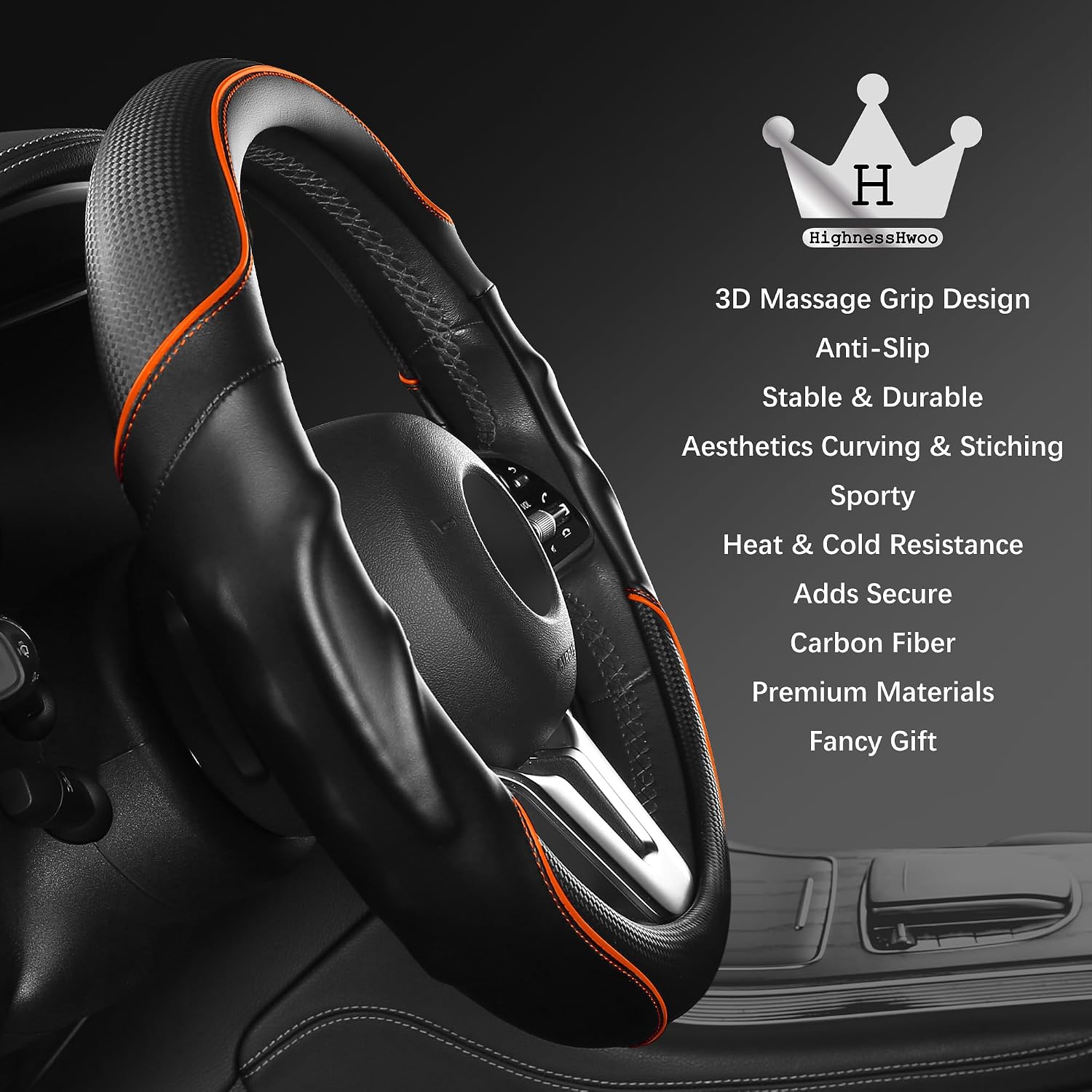 Thumbnail 3 de HighnessHwoo 3D Lenkradabdeckung 37-38cm Orange