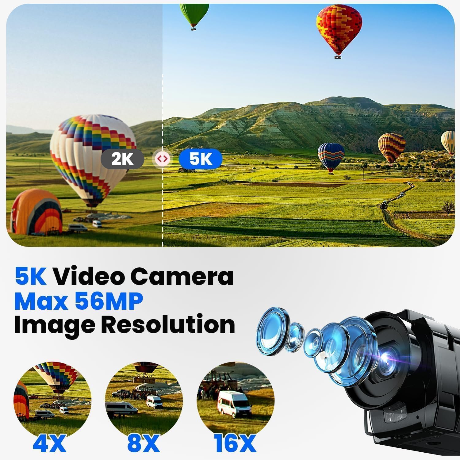 Thumbnail 2 de CAMWORLD Videocamera Camcorder 5K WiFi 56MP con doppio lente, 3” touchscreen e visione notturna IR