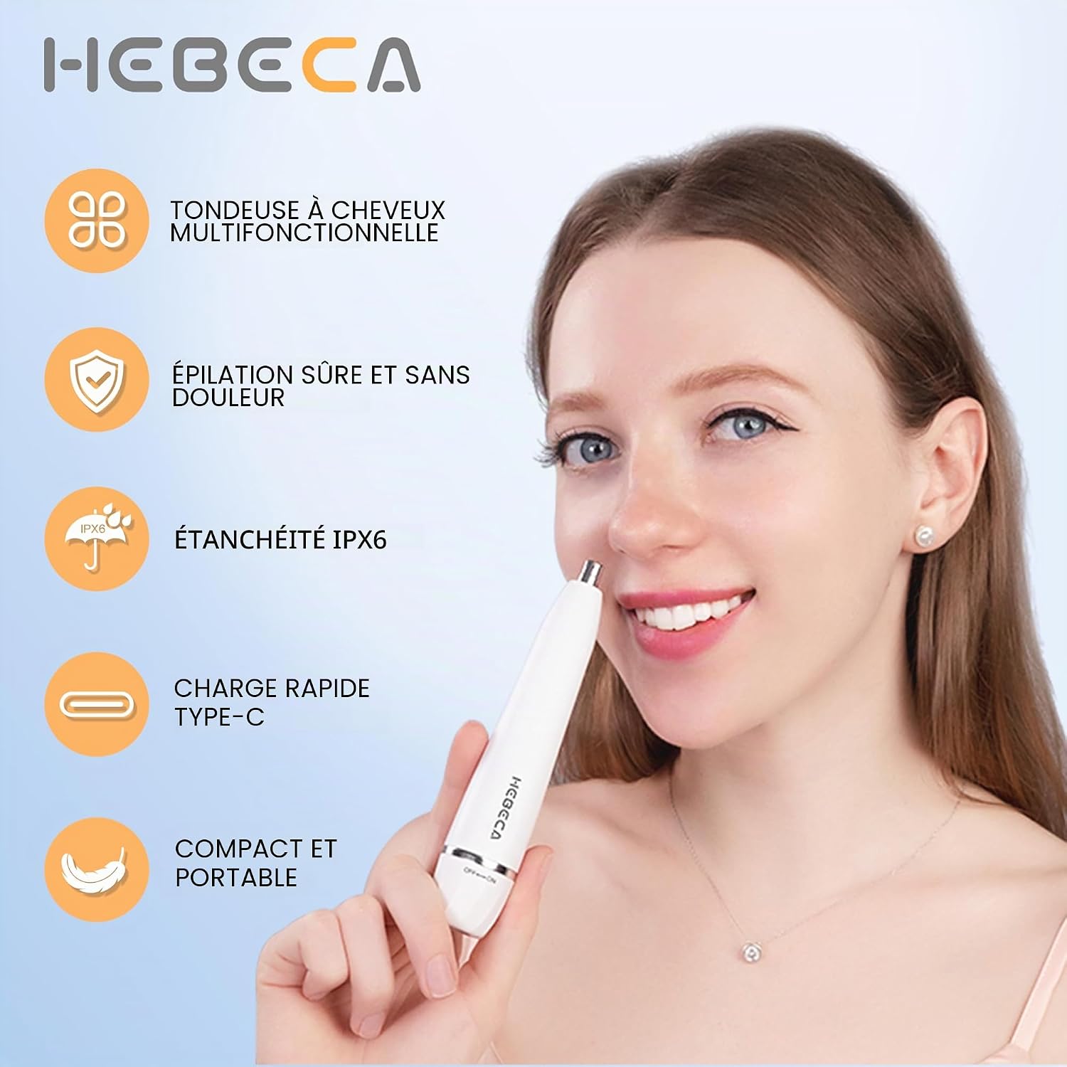 Detalle de HEBECA Tondeuse de nez et 2-en-1 sourcils et visage – rechargeable, étanche et portable