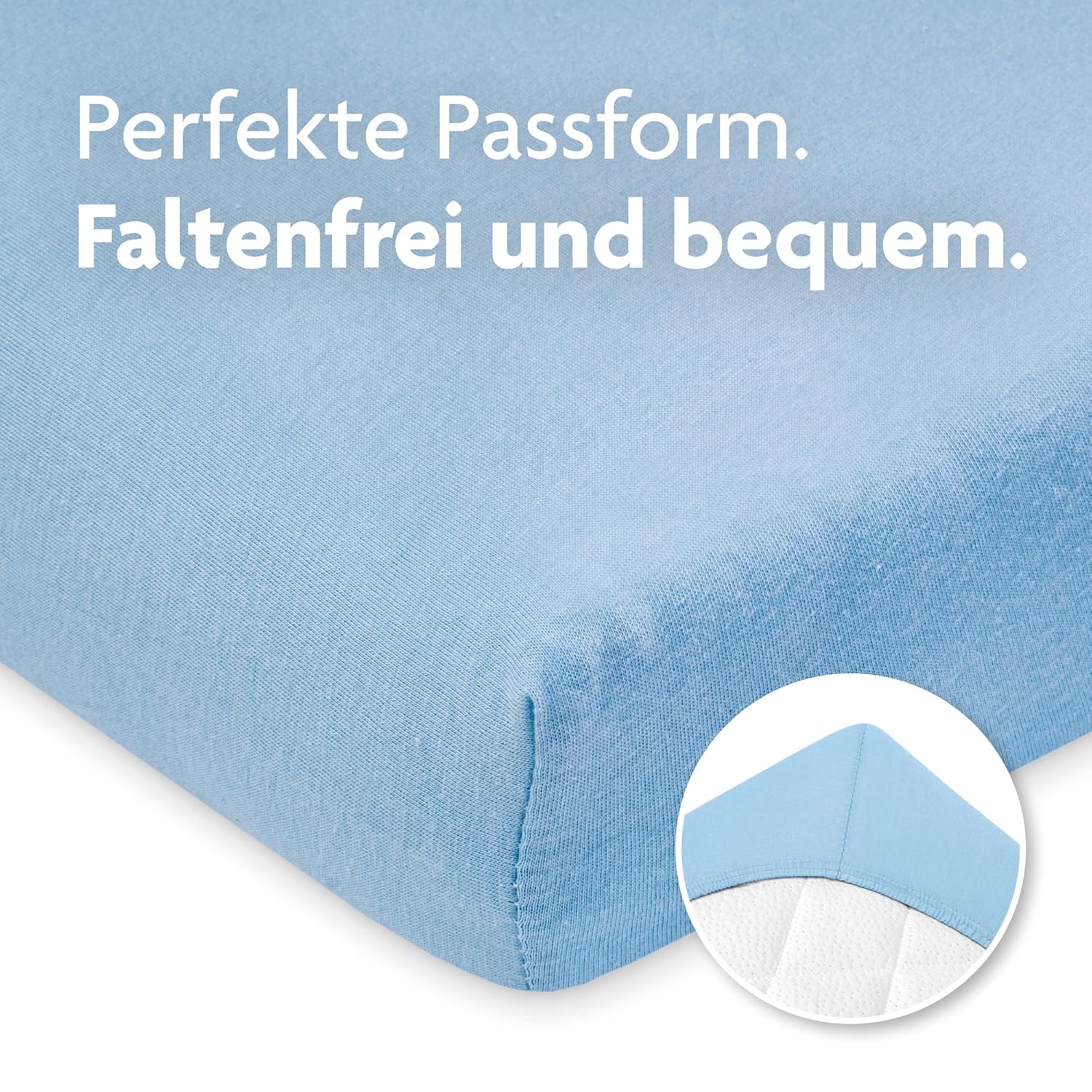 Detalle de Julius Zöllner Jersey Spannbettlaken für Baby- & Kinderbett 60x120 cm / 70x140 cm – 2er Pack hellblau