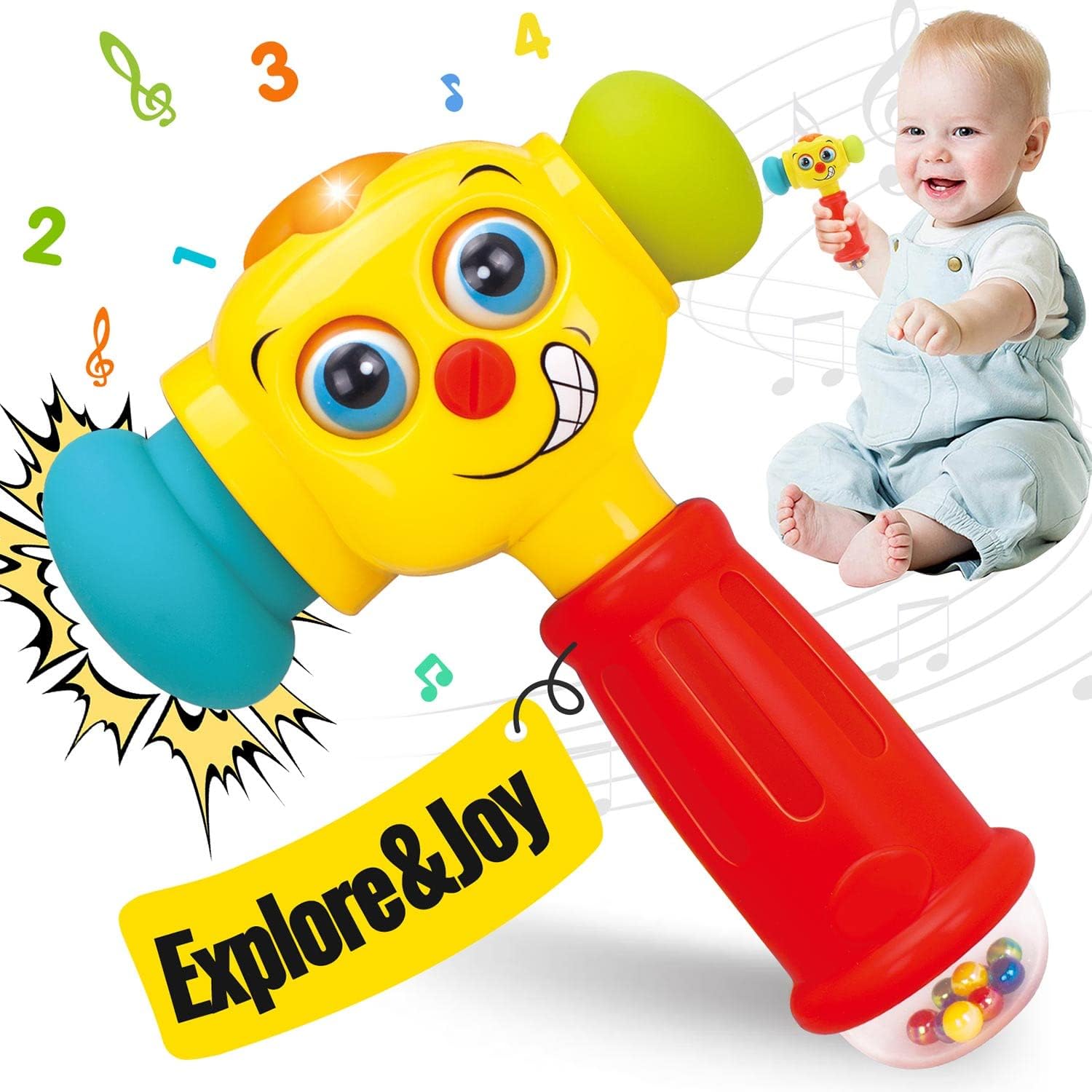 Detalle de HOLA musical hammer rattle toy for 12–18 months – lights, sounds & learning modes
