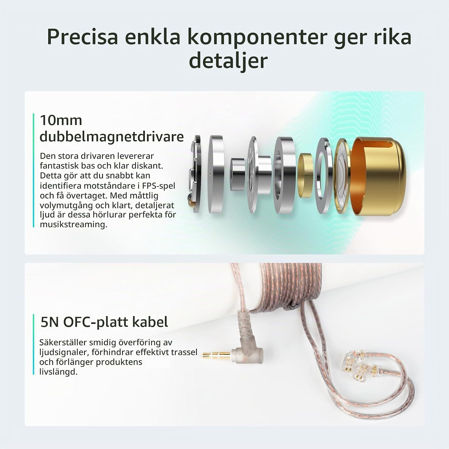 Detalle de keephifi KZ EDX PRO IEM-hörlurar med dubbla dynamiska element och 3,5 mm