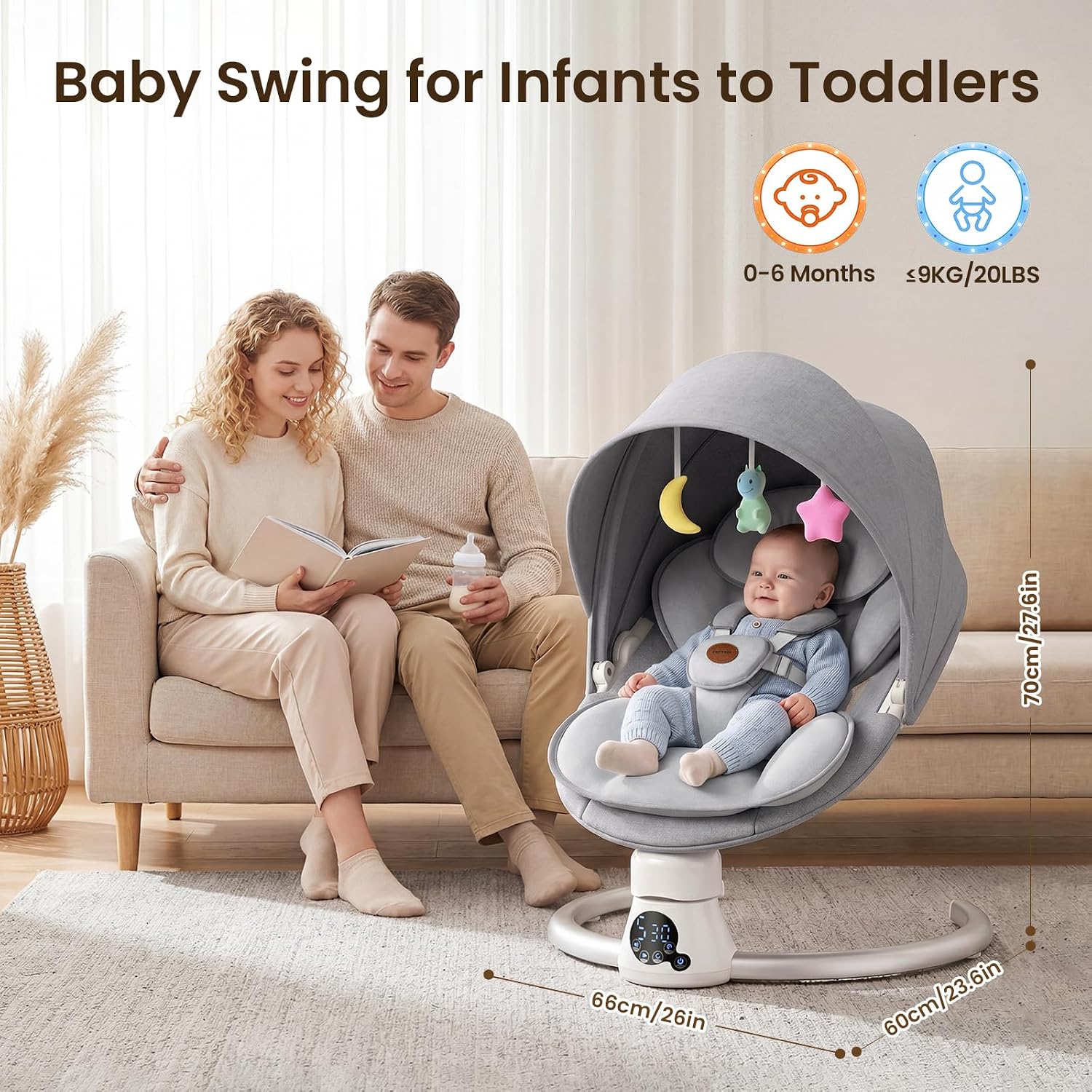 Thumbnail 1 de Smelluck Electric Baby Swing with App Control, 2 Recline Positions and Mesh Seat