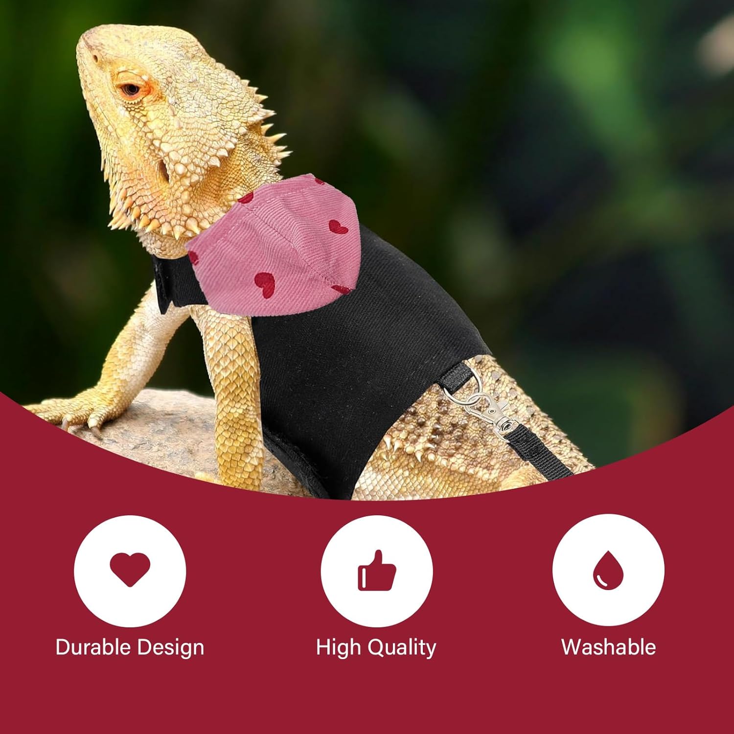 Thumbnail 3 de Red hat bearded dragon lizard hoodie leash suit with chest harness (outdoor walking)