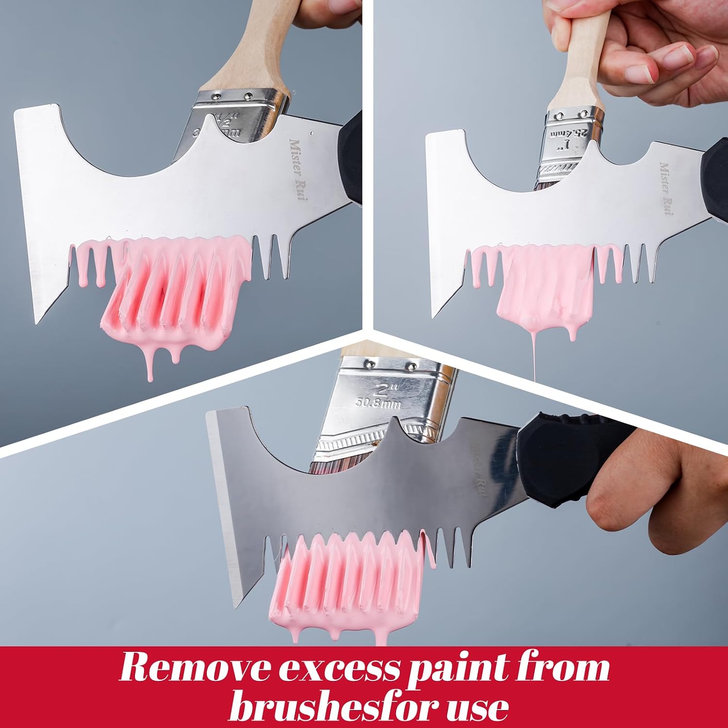 Thumbnail 6 de Mister Rui Angled Paint Brush Set, 2" and 2.5" Brushes with Comb Cleaner