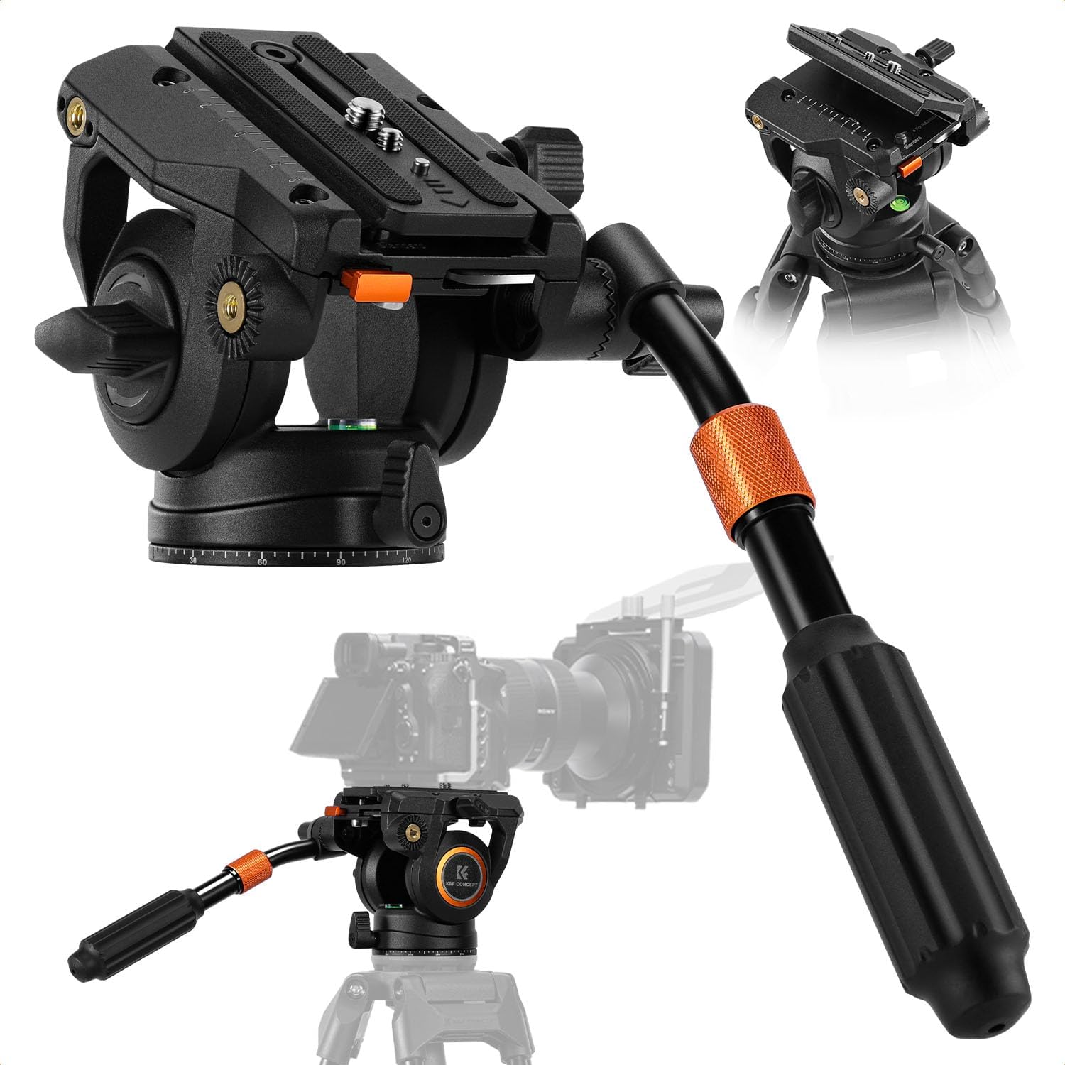K&F CONCEPT BV40 Leichtgewicht Fluid Videokopf mit 360° Panorama – Tragkraft bis 8 kg