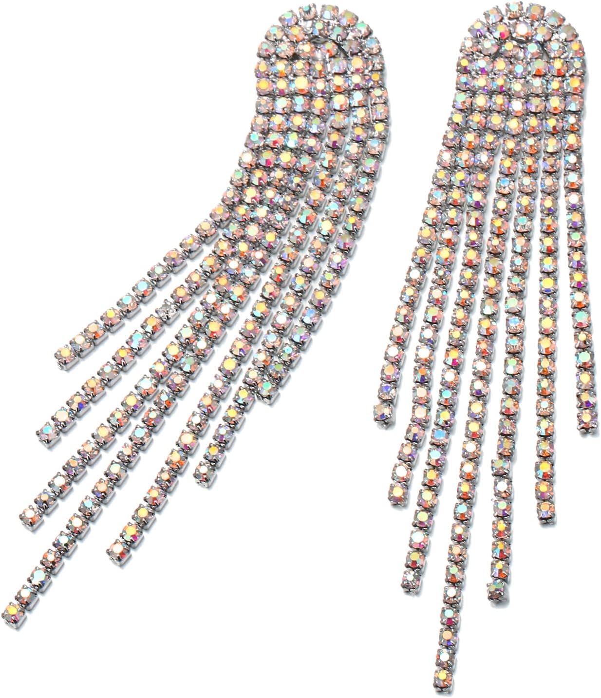 Detalle de Boucles d’oreilles longues gouttes en cristal autrichien Clearine (ton d’argent) à strass