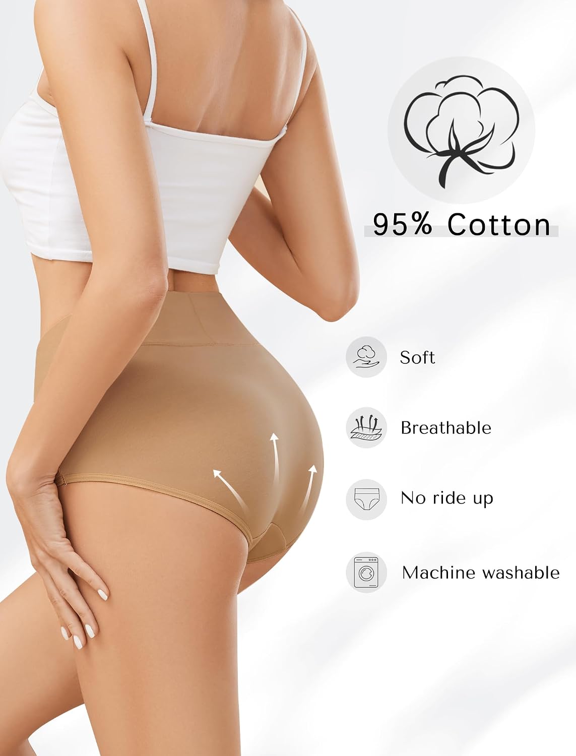 Detalle de VOENXE Cotton Underwear Knickers for Women – High Waist Full Briefs, Multipack (4 Pairs)