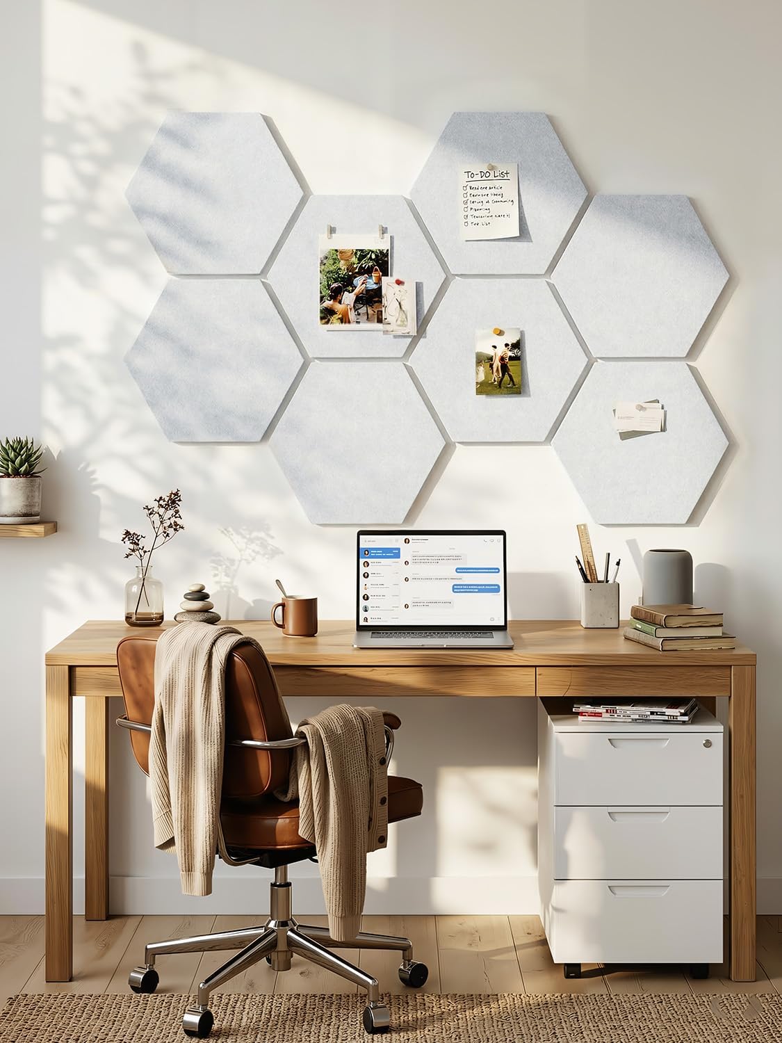 Detalle de Uoisaiko 30cm Large Felt Hexagon Bulletin Board Set (Pack of 8) with 30 Push Pins