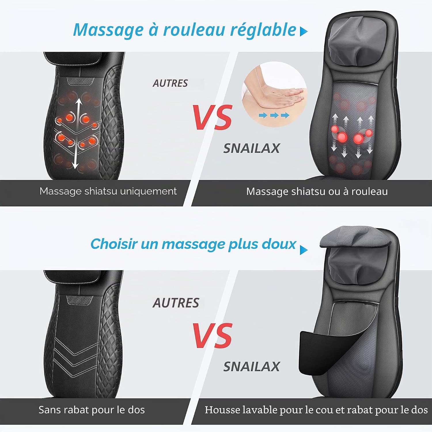 Thumbnail 3 de Snailax Fauteuil Massant Shiatsu Coussin de Massage Dos avec Chaleur – Massage du cou et du dos, confort bureau et maison