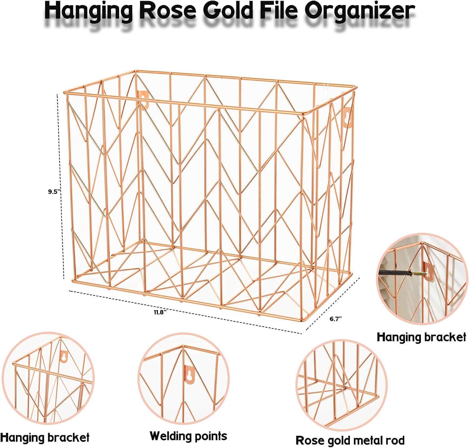 Thumbnail 1 de Fei Bi Metal Hanging File Organizer, Rose Gold