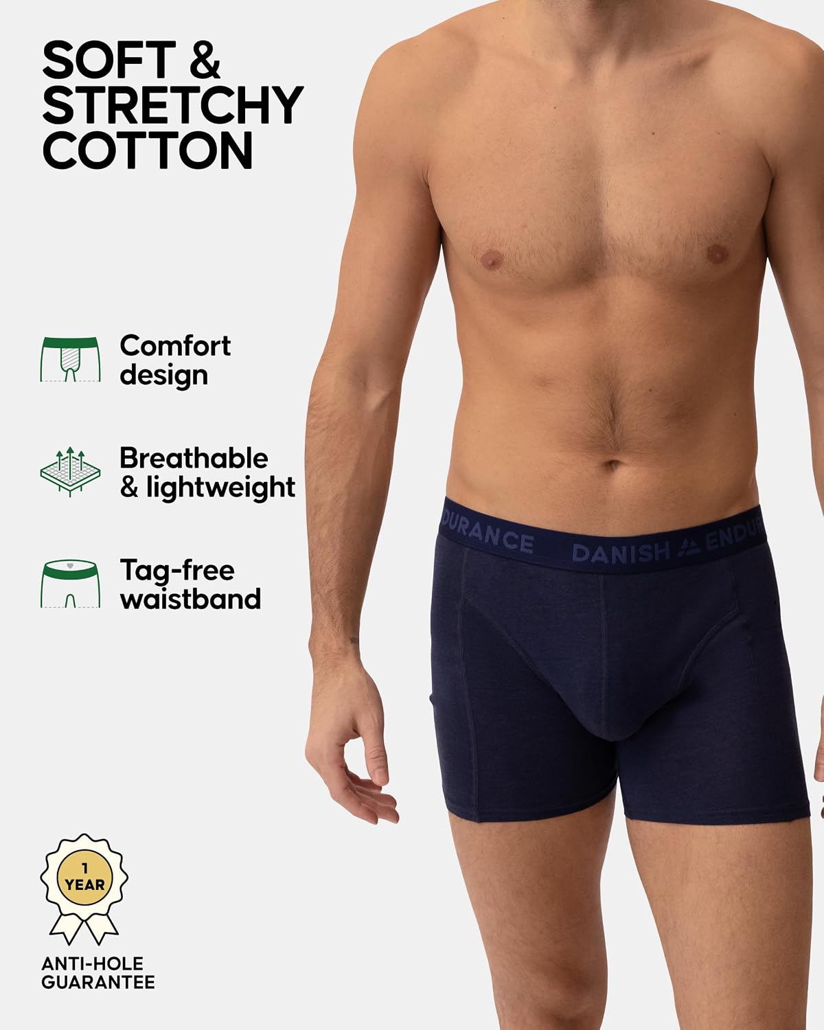 Detalle de DANISH ENDURANCE Cotton Boxer Briefs for Men, Breathable Blend, Optional Fly