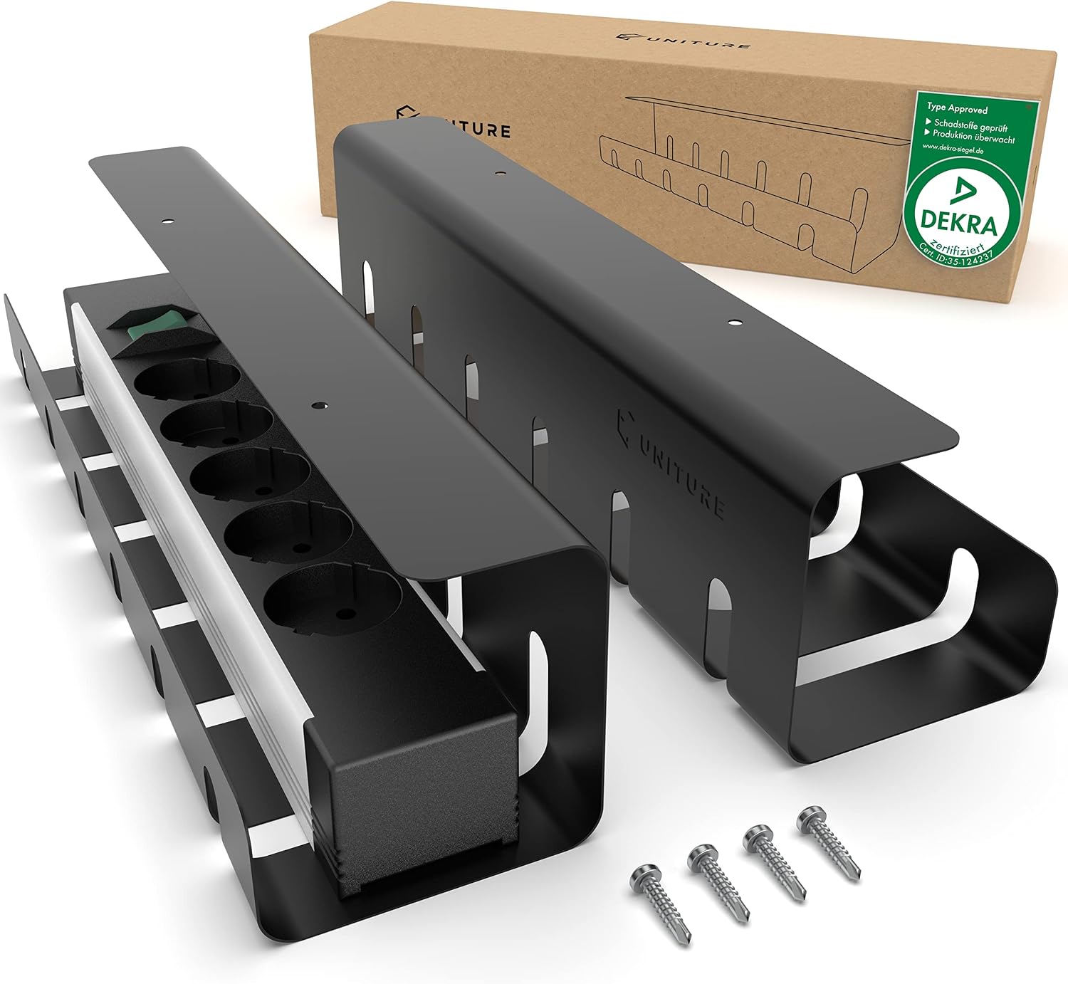 Detalle de UNITURE HU-XI-36 kabelgoot voor bureau, zwart metaal, set van 2