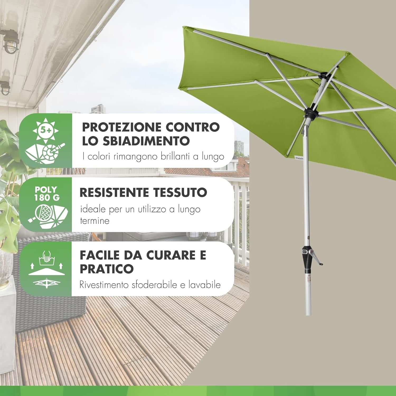 Thumbnail 4 de Doppler Ombrellone da giardino Active Auto Tilt Ø 210 cm – inclinazione automatica e protezione SPF 50+