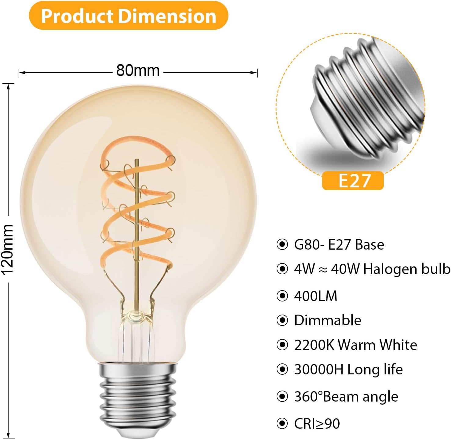Thumbnail 1 de URing E27 LED Vintage Glühbirne dimmbar 2200K (G80), 4 W – 3er-Set