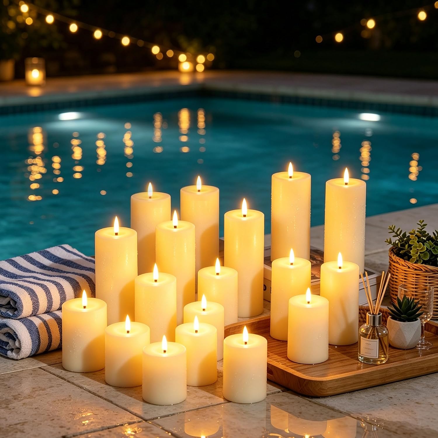 Detalle 2 de 12 Candele LED Avorio Impermeabili con Telecomandi – Set 4 altezze assortite per interno ed esterno