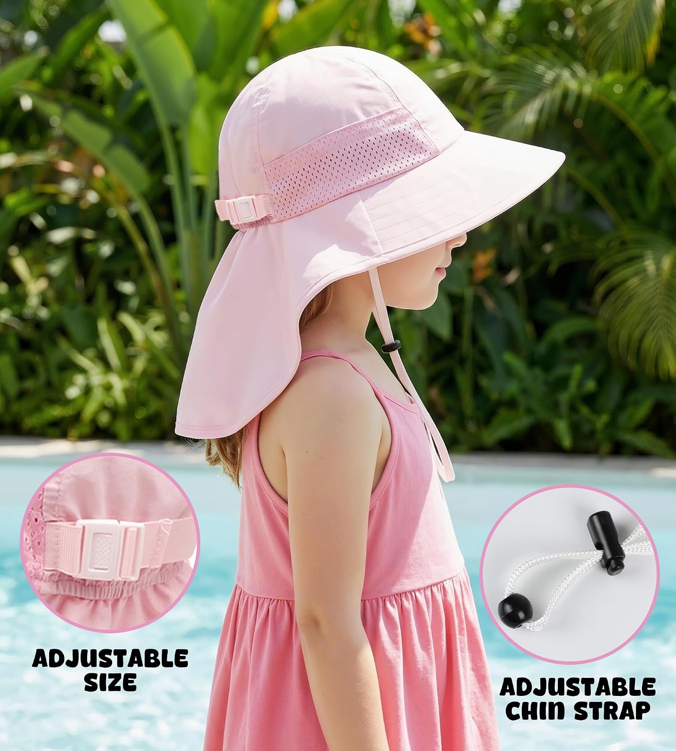 Thumbnail 3 de Toddler & Kids Adjustable Sun Hat with Bucket Brim and Neck Flap (Age 0–14)