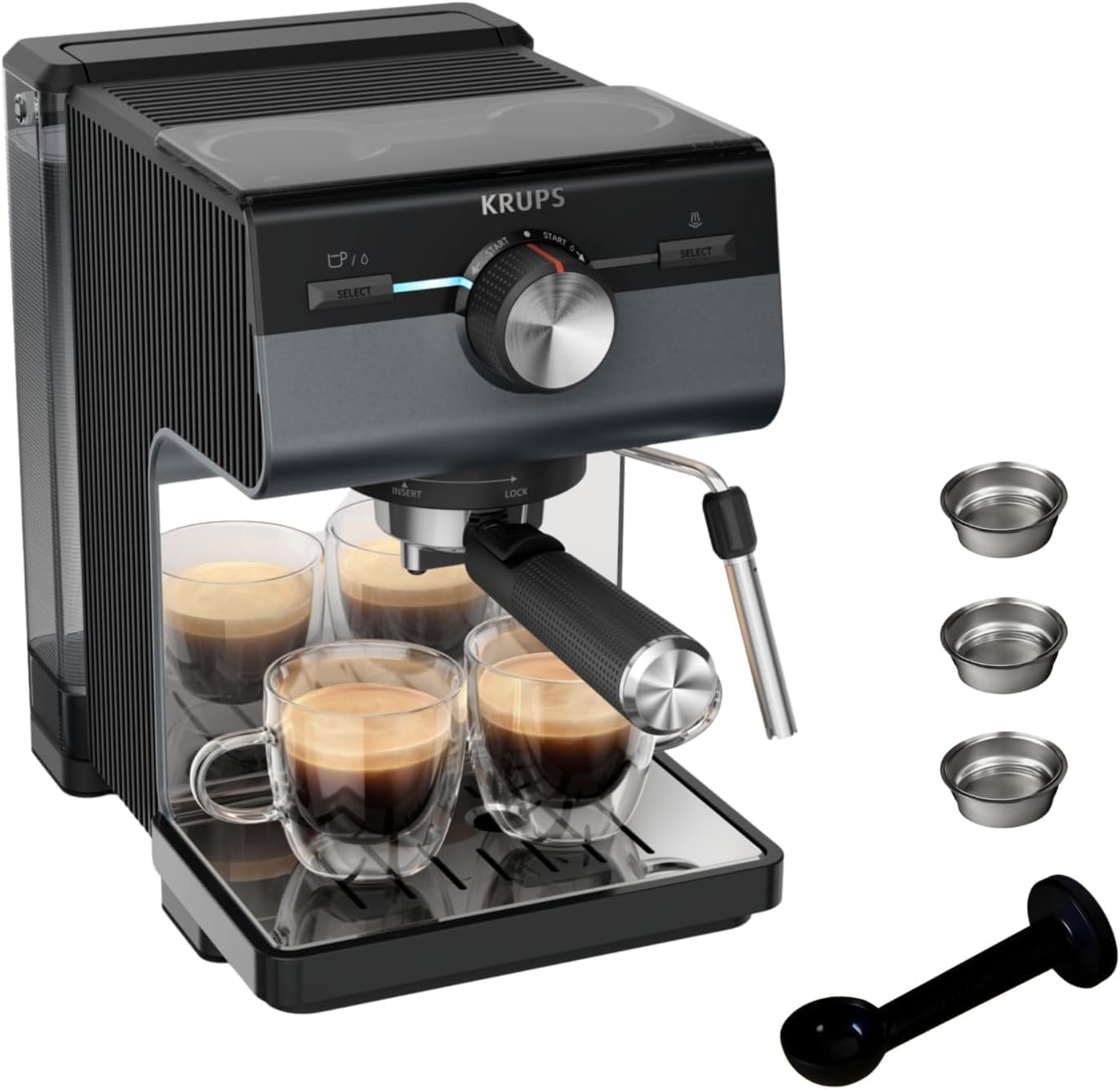 Detalle de Krups XP384G Cafetera Espresso Manual ☕️, 15 bares, 2L