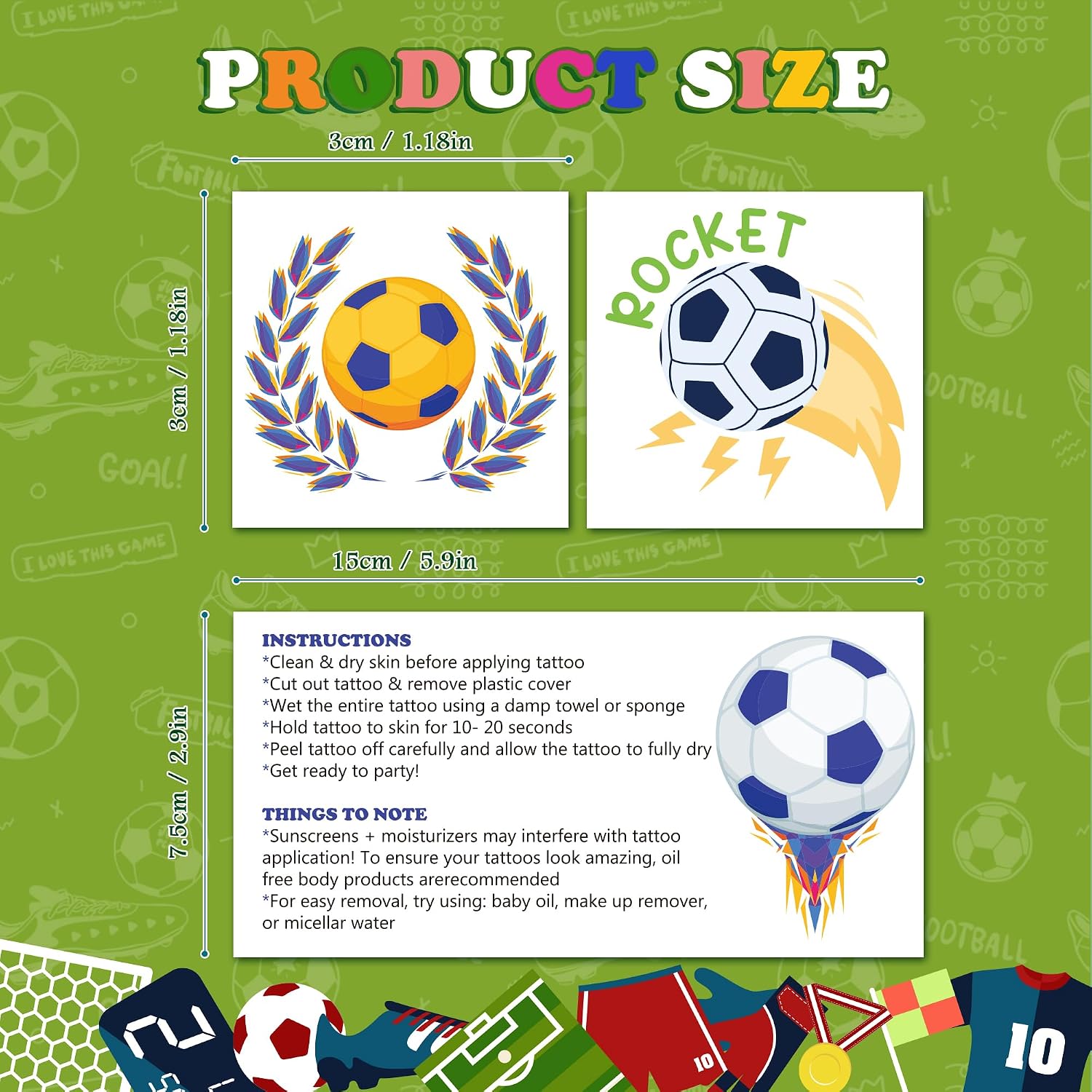 Detalle de World Game Cup Jersey 2026 Soccer Temporary Tattoos, 150 Pieces