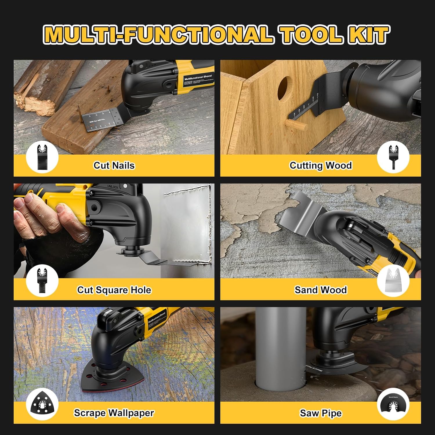Thumbnail 6 de Cordless Oscillating Multi Tool for Dewalt 18V/20V Battery — 6-Speed Brushless, 23-Piece Kit (Tool Only)