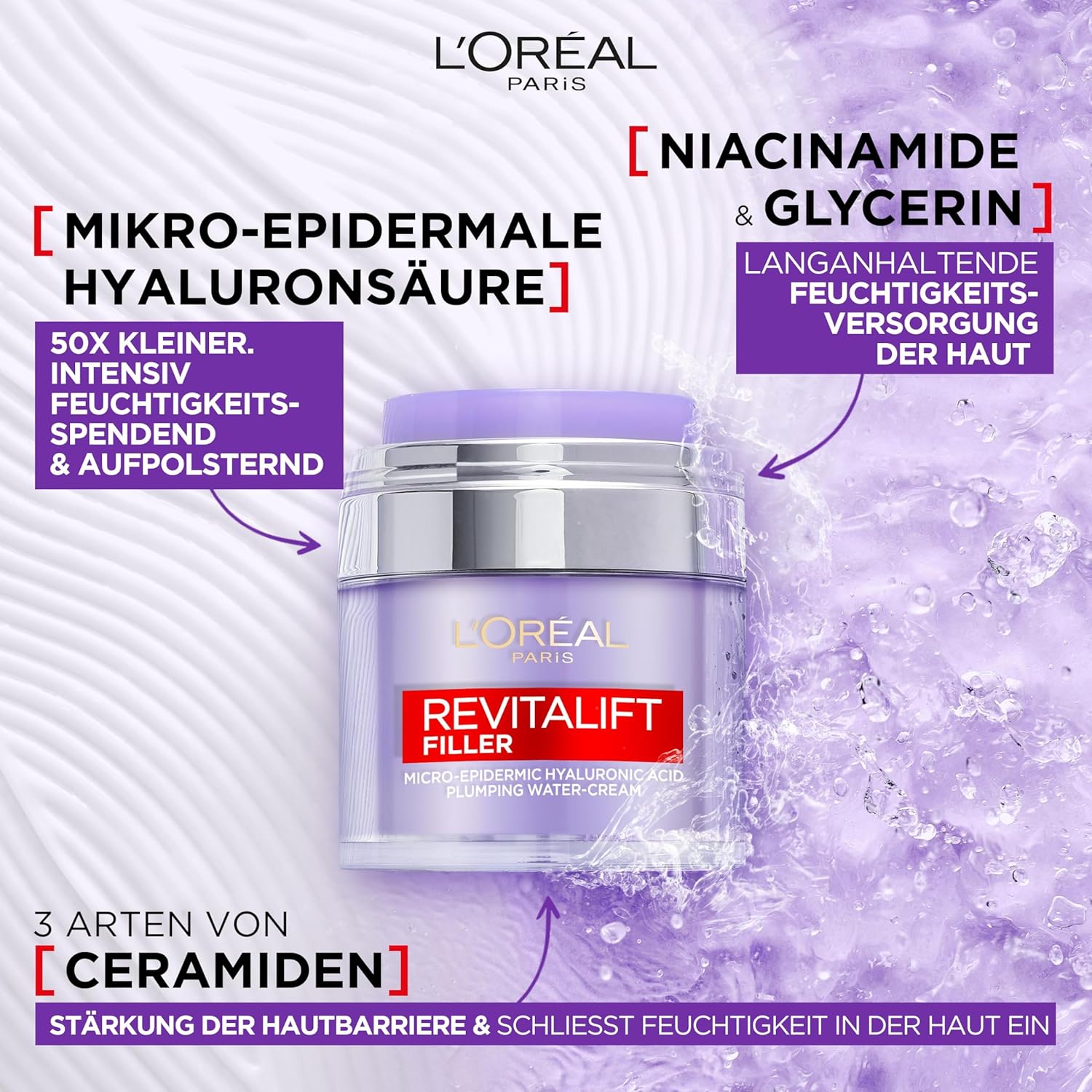 Detalle 2 de L'Oréal Paris Revitalift Filler Gel-Creme – Aufpolsternde Feuchtigkeitspflege, 50 ml