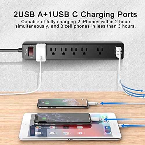 Detalle 2 de Yintar 6Ft Surge Protector Power Strip with 6 Outlets & 3 USB Ports (Black)