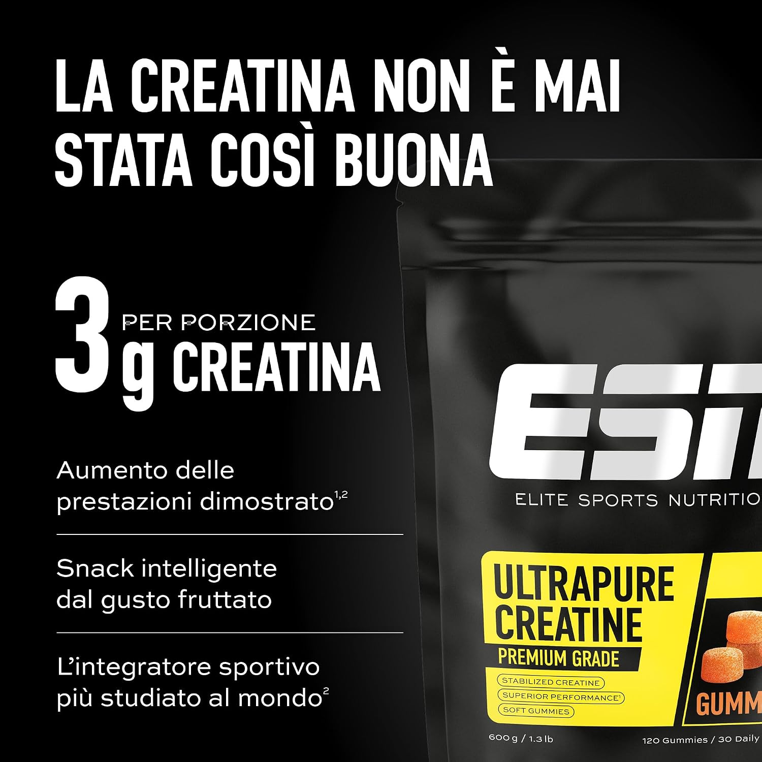Detalle de ESN Ultrapure Creatine Gummies: 120 caramelle gommose da 3,4 g di creatina monoidrato per porzione giornaliera