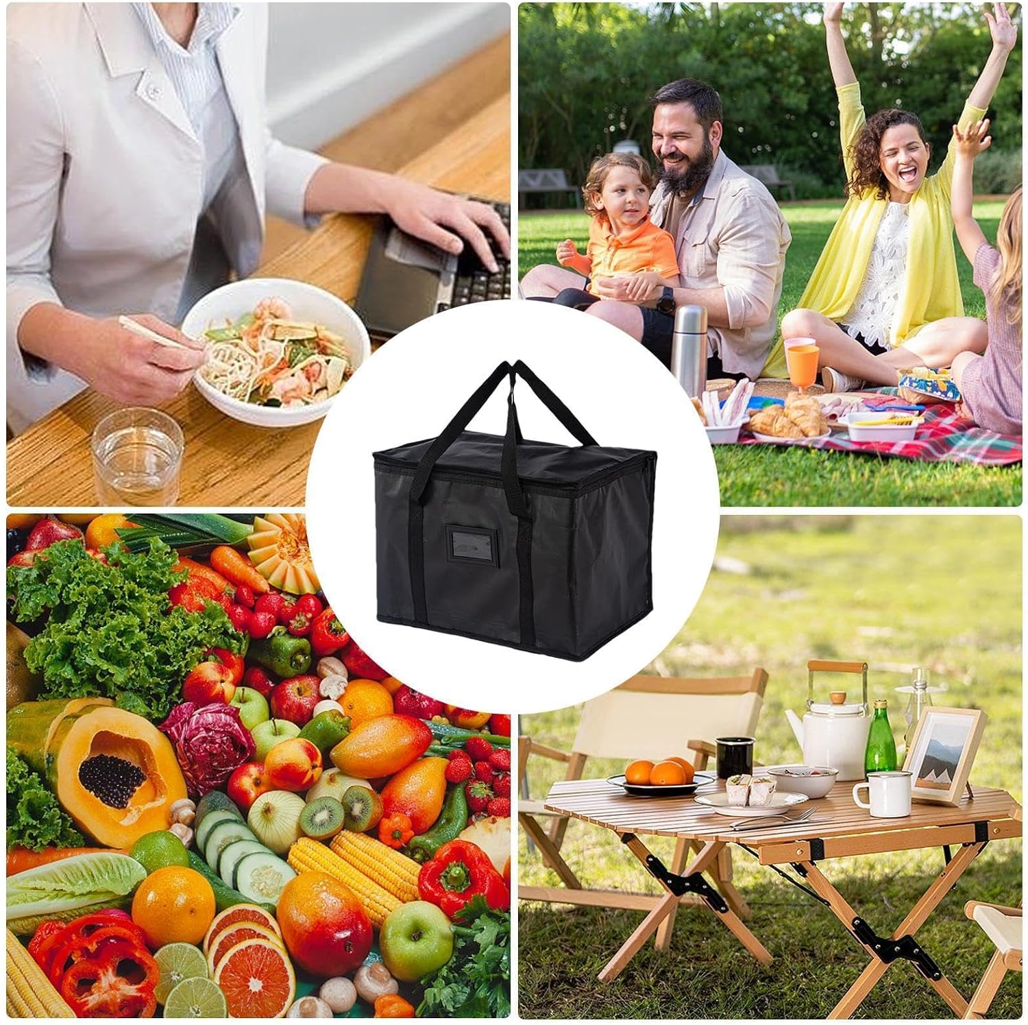 Detalle de suzmei 40L Insulated Thermal Food Delivery Bag: Large Foldable Cooler for Hot & Cold Meals
