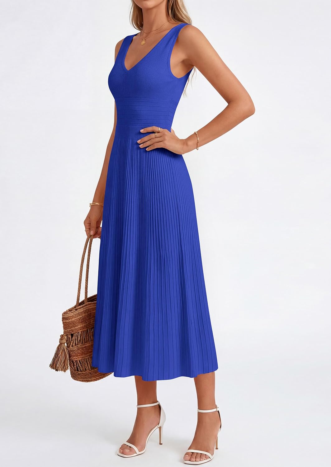 Thumbnail 2 de PRETTYGARDEN Summer Dresses for Women 2026: Pleated Midi V-Neck Sleeveless Dress