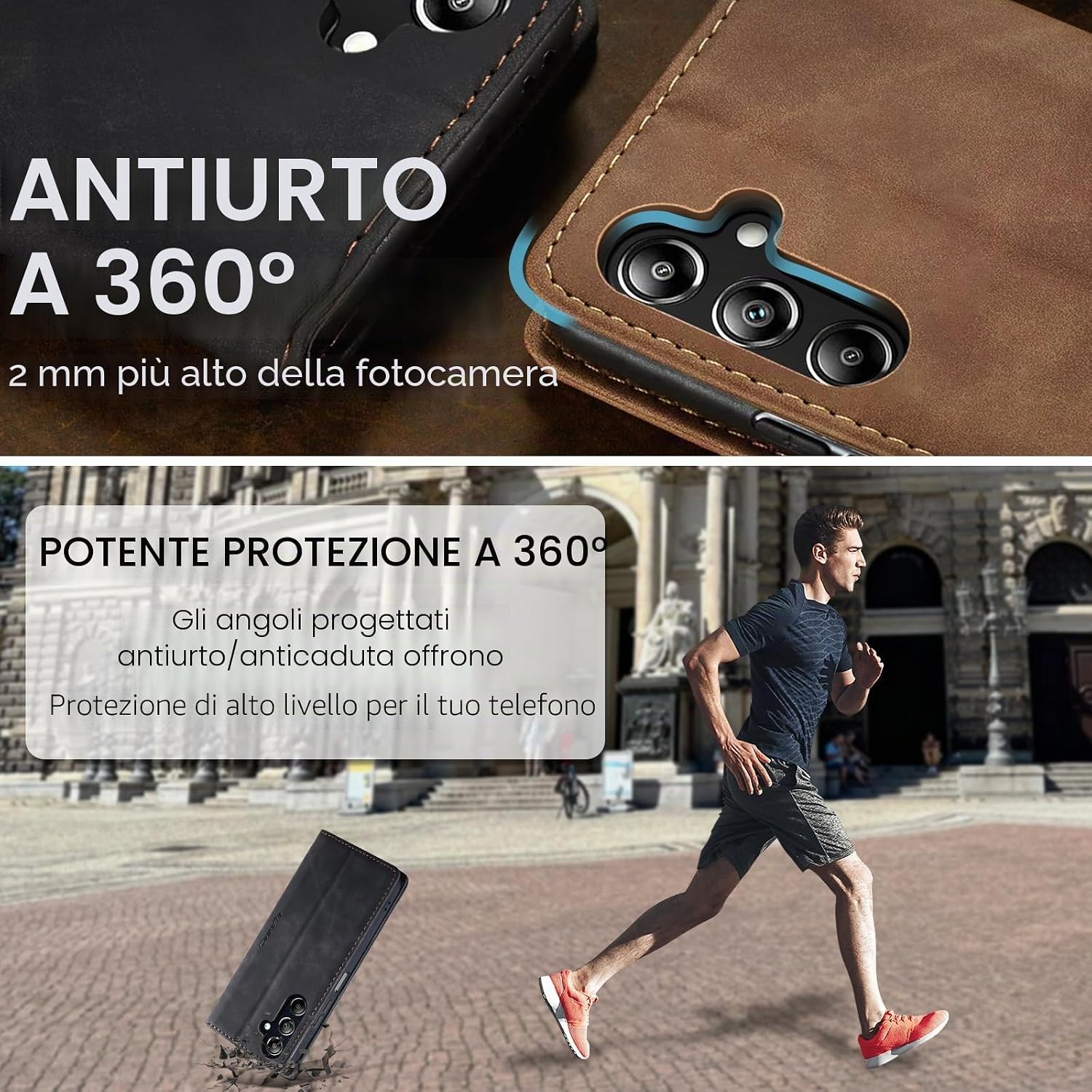Detalle de Azororo Cover per Samsung Galaxy A16 5G/4G - Funda Flip in PU con porta carte, magnetica e supporto