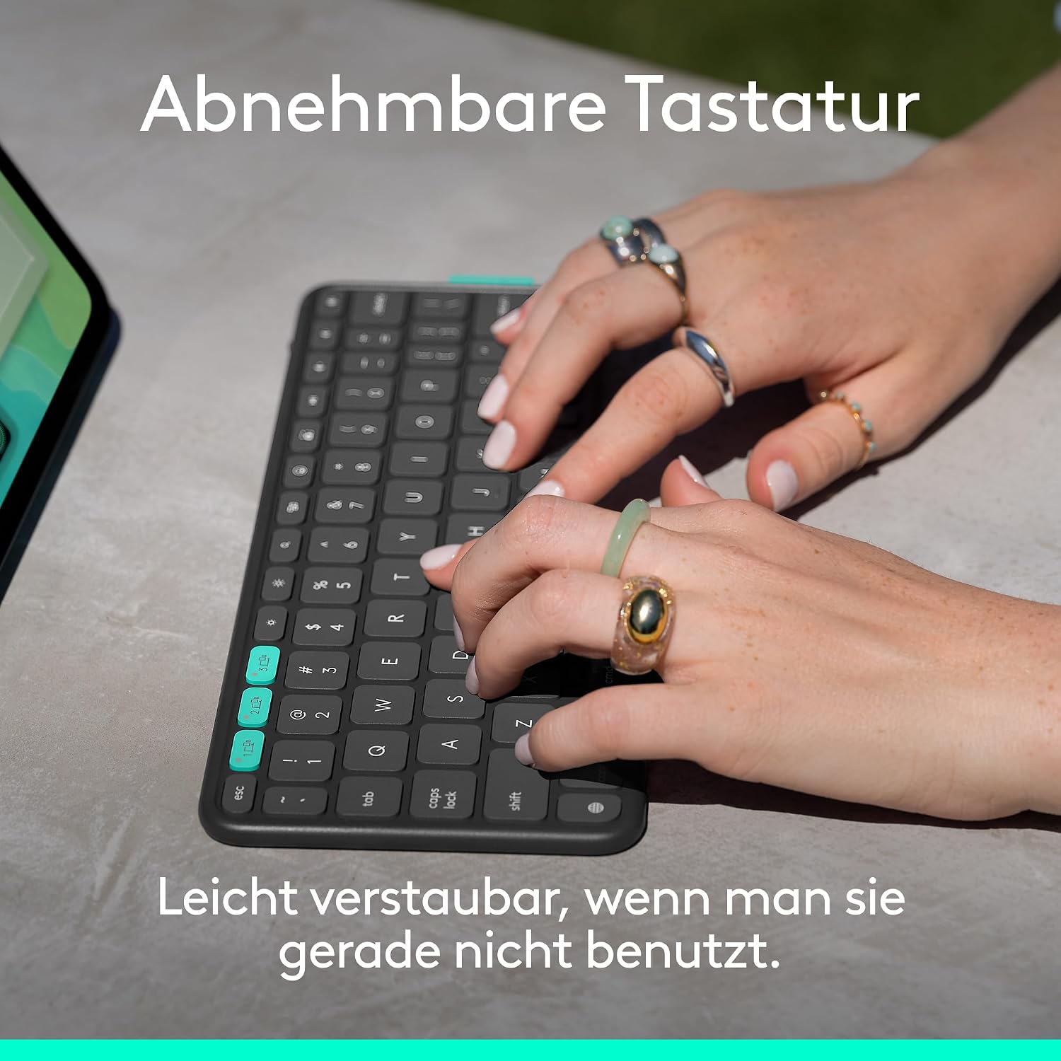 Detalle de Logitech Flip Folio: Tastatur-Case für iPad Pro 13 Zoll (M4/M5) und iPad Air 13 Zoll (M2/M3) – DEU QWERTZ, Graphit