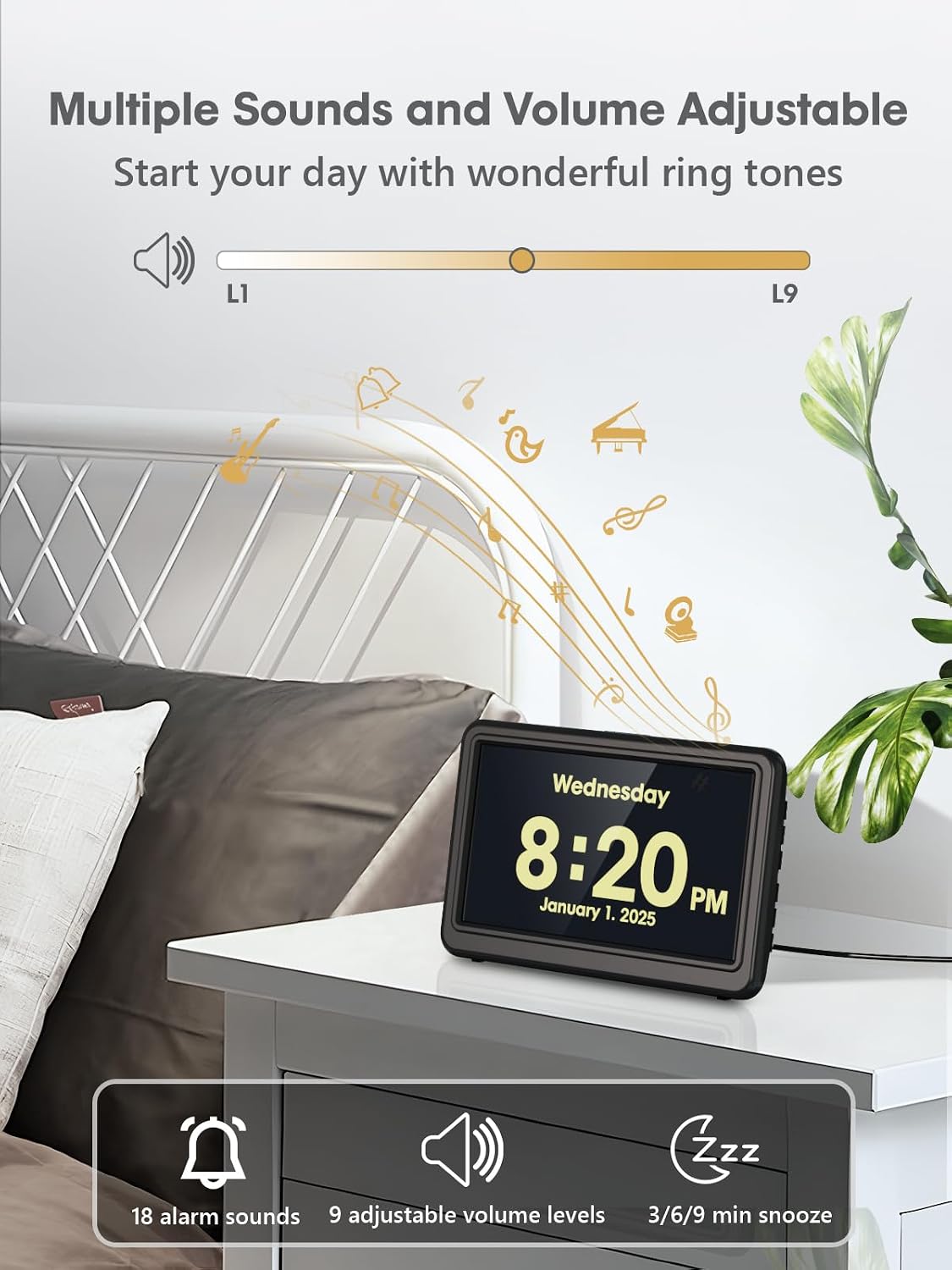 Thumbnail 6 de ROCAM CR1029-Black 7-Inch Digital Calendar Clock with 20 Alarms and Auto-Dimming